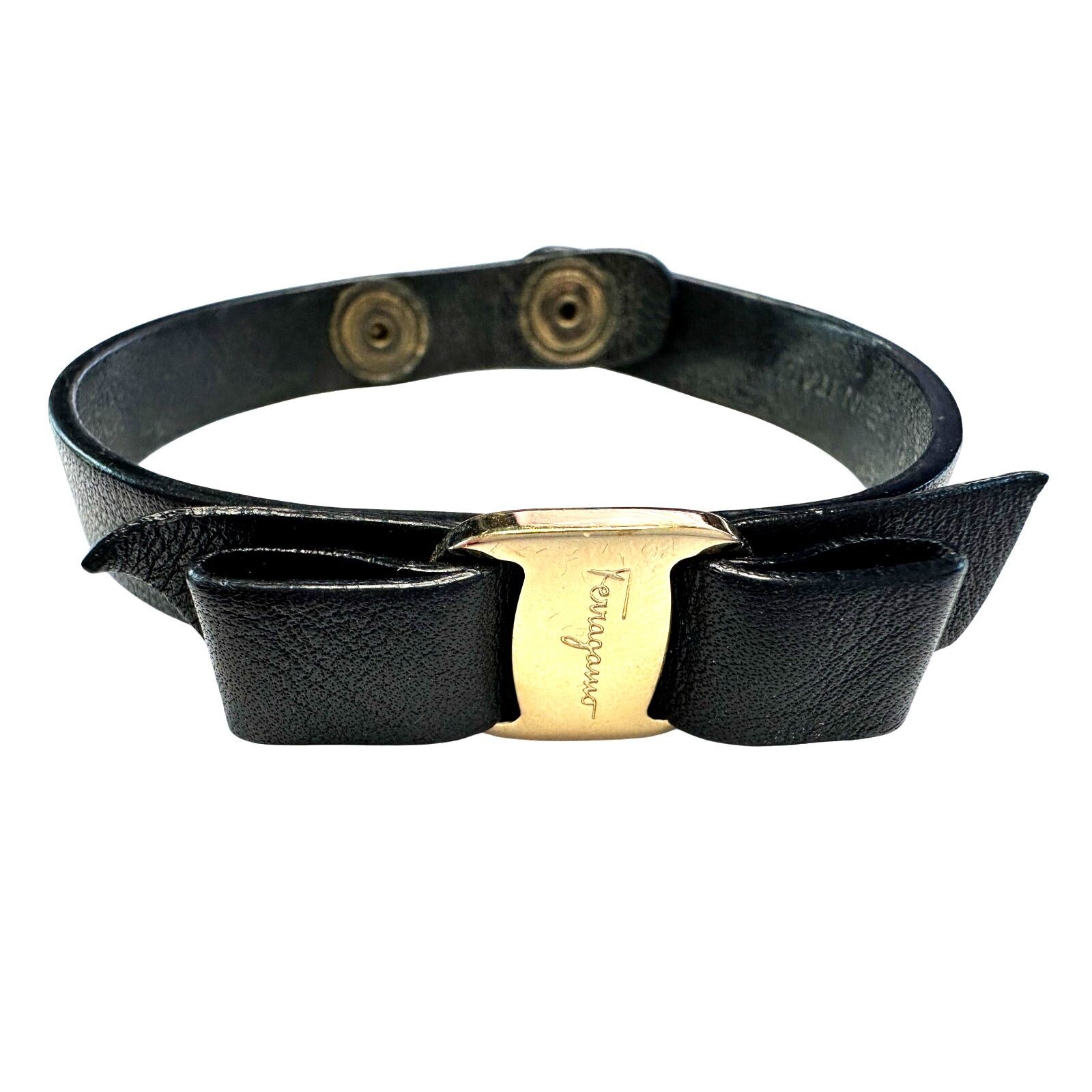Salvatore Ferragamo Salvatore Ferragamo Black Leather Vara Bow Bracelet w Pouch Size ONE SIZE - 2 Thumbnail