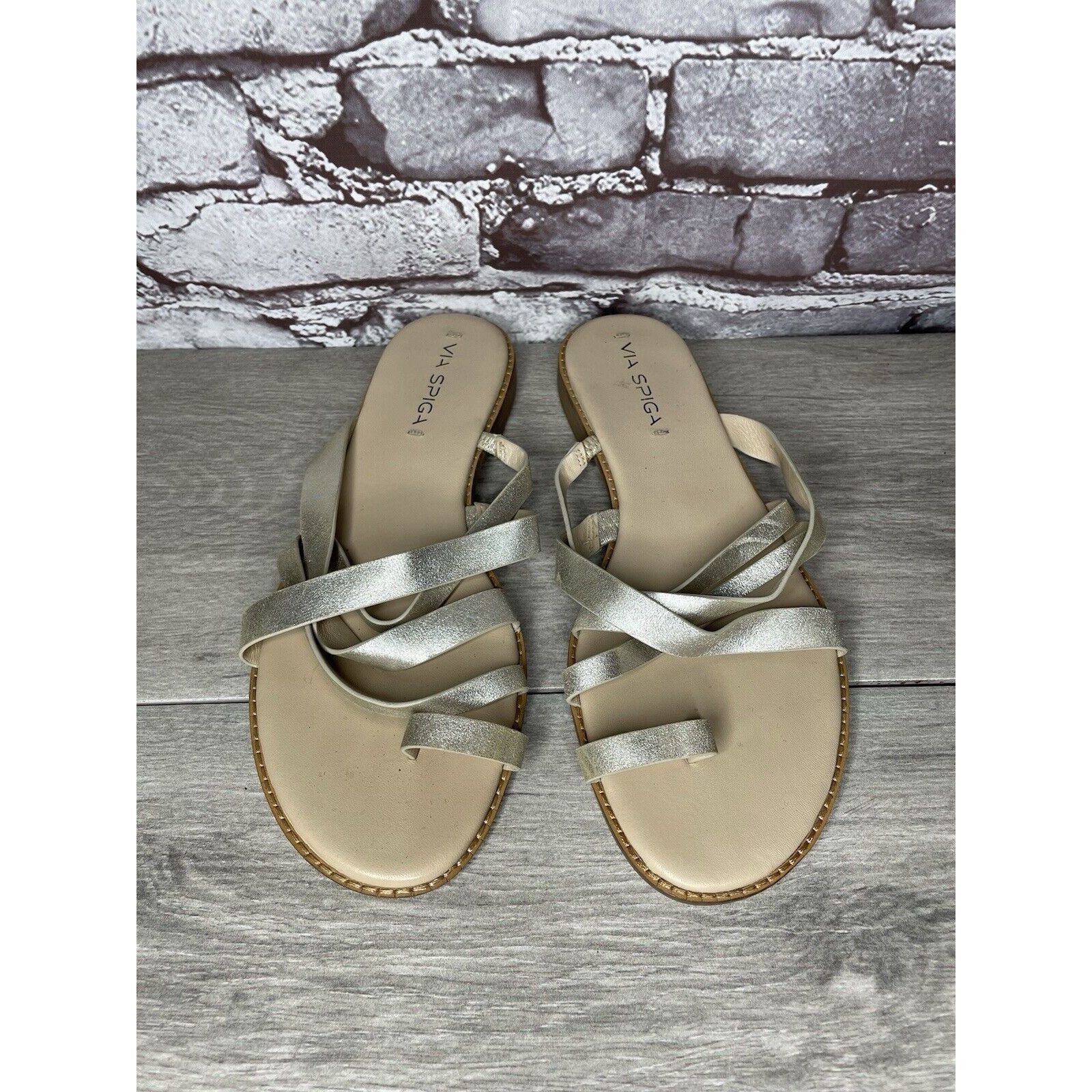 Other Via Spiga Metallic Silver Leather Toe Post Slides Sandals Wo Size US 10 / IT 40 - 13 Thumbnail