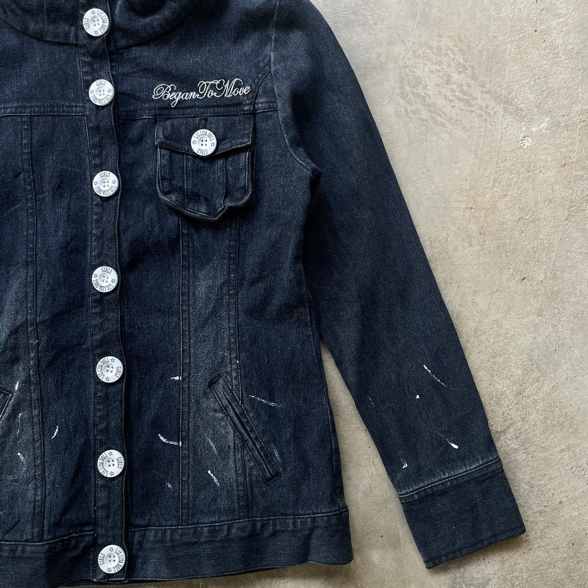 14th Addiction 2000s LIZ LISA DOLL GOTHIC PUNK SKULL POEM JACKET DENIM HOOD Size XS / US 0-2 / IT 36-38 - 4 Thumbnail