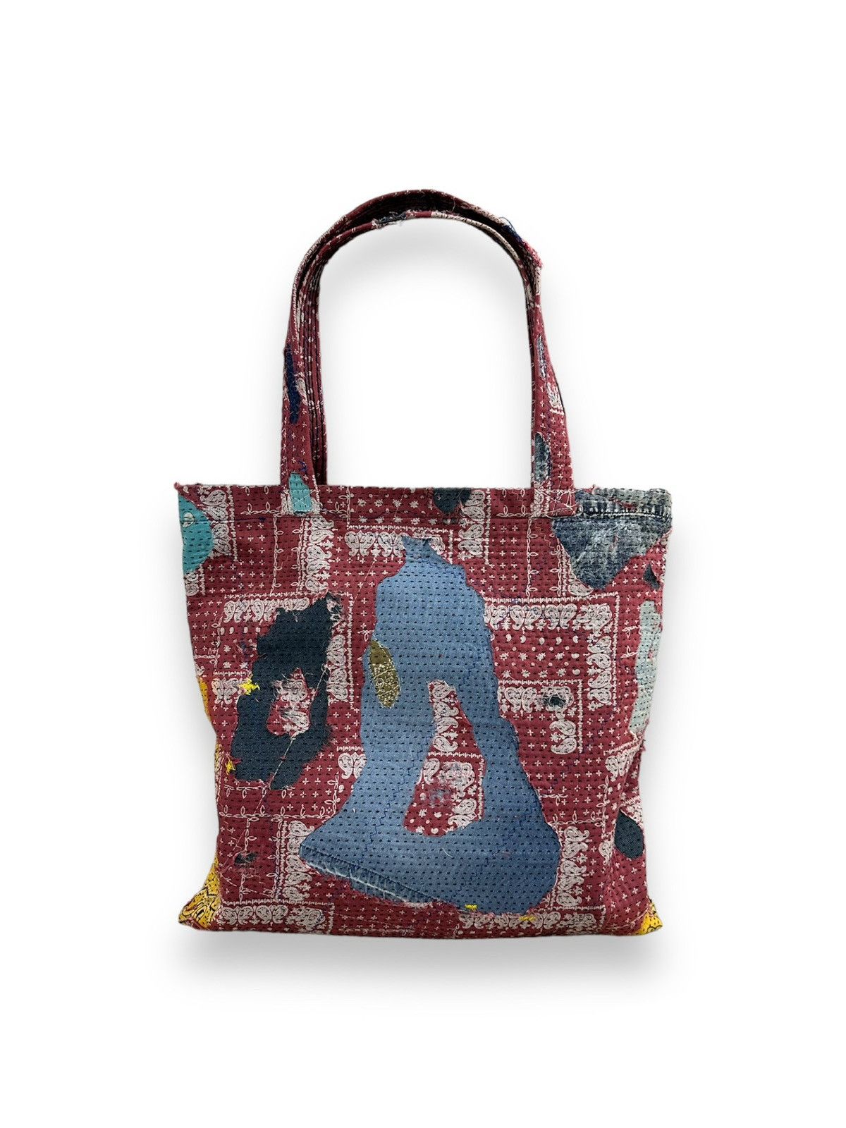 Handmade Custom Made Distressed denim Patchwork Boro Paisley tote bag Size ONE SIZE - 5 Thumbnail