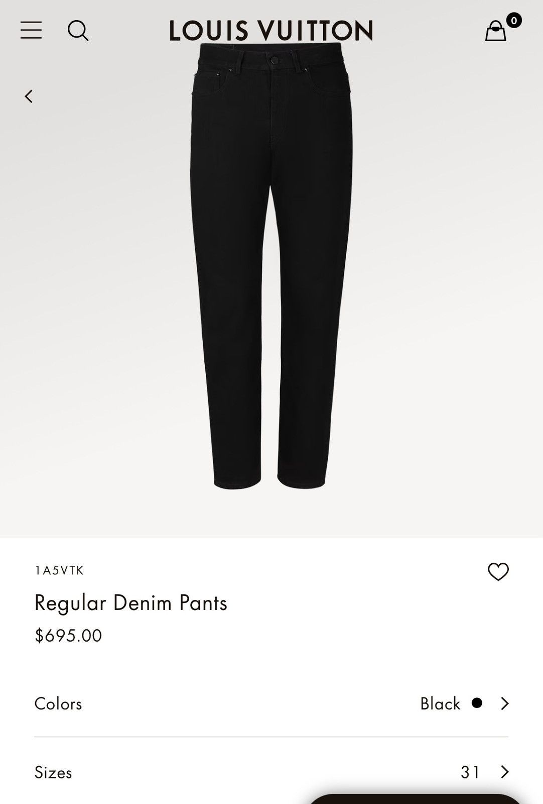 Louis Vuitton Louis Vuitton black regular denim jeans 31 Size US 31 - 1 Thumbnail