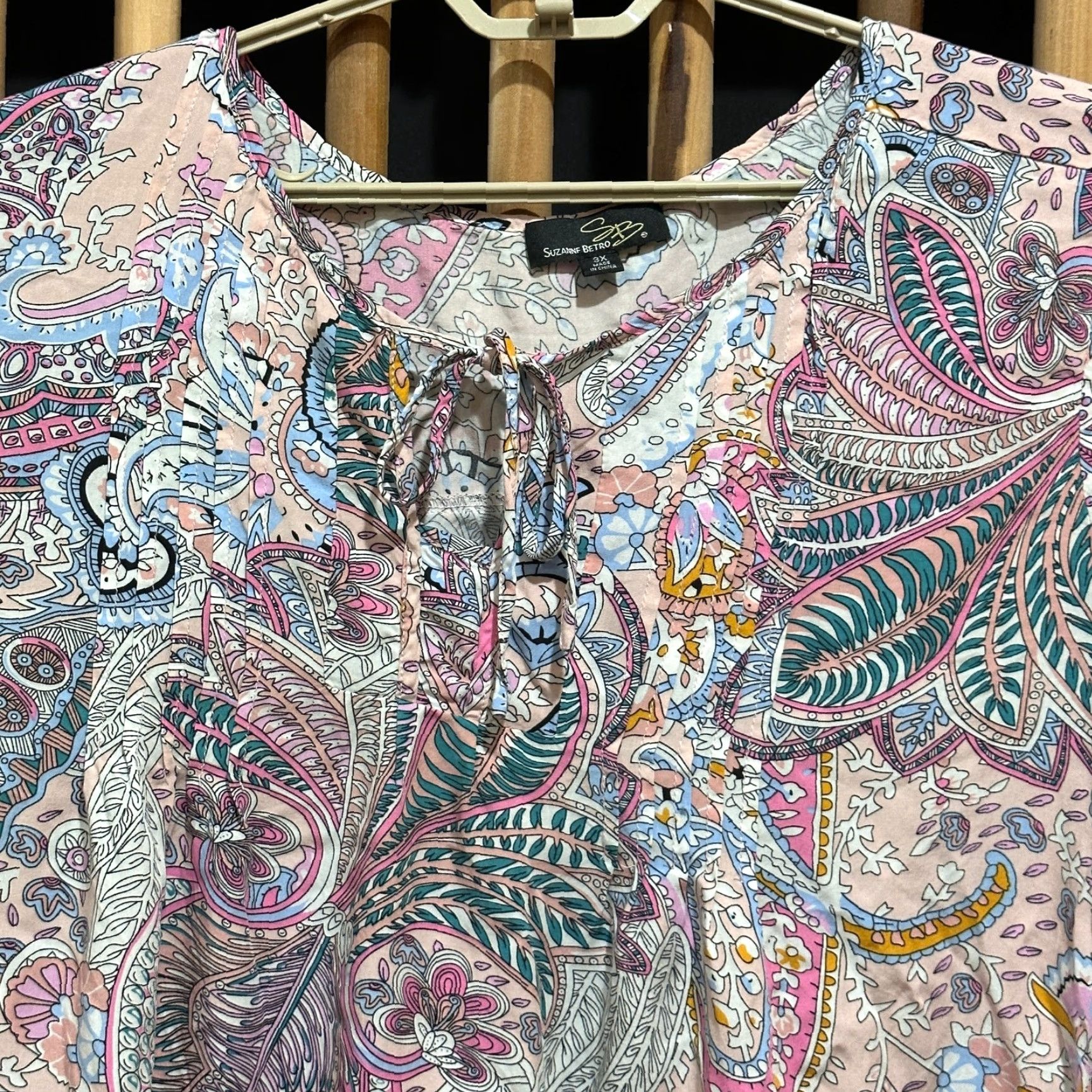Vintage Suzanne Betro Blouse Plus 3X Pink Paisley Boho Tunic Long Sleeve Casual Womens Shirt Blouse Ceramic? Size XXL / US 16-18 / IT 52-54 - 4 Thumbnail