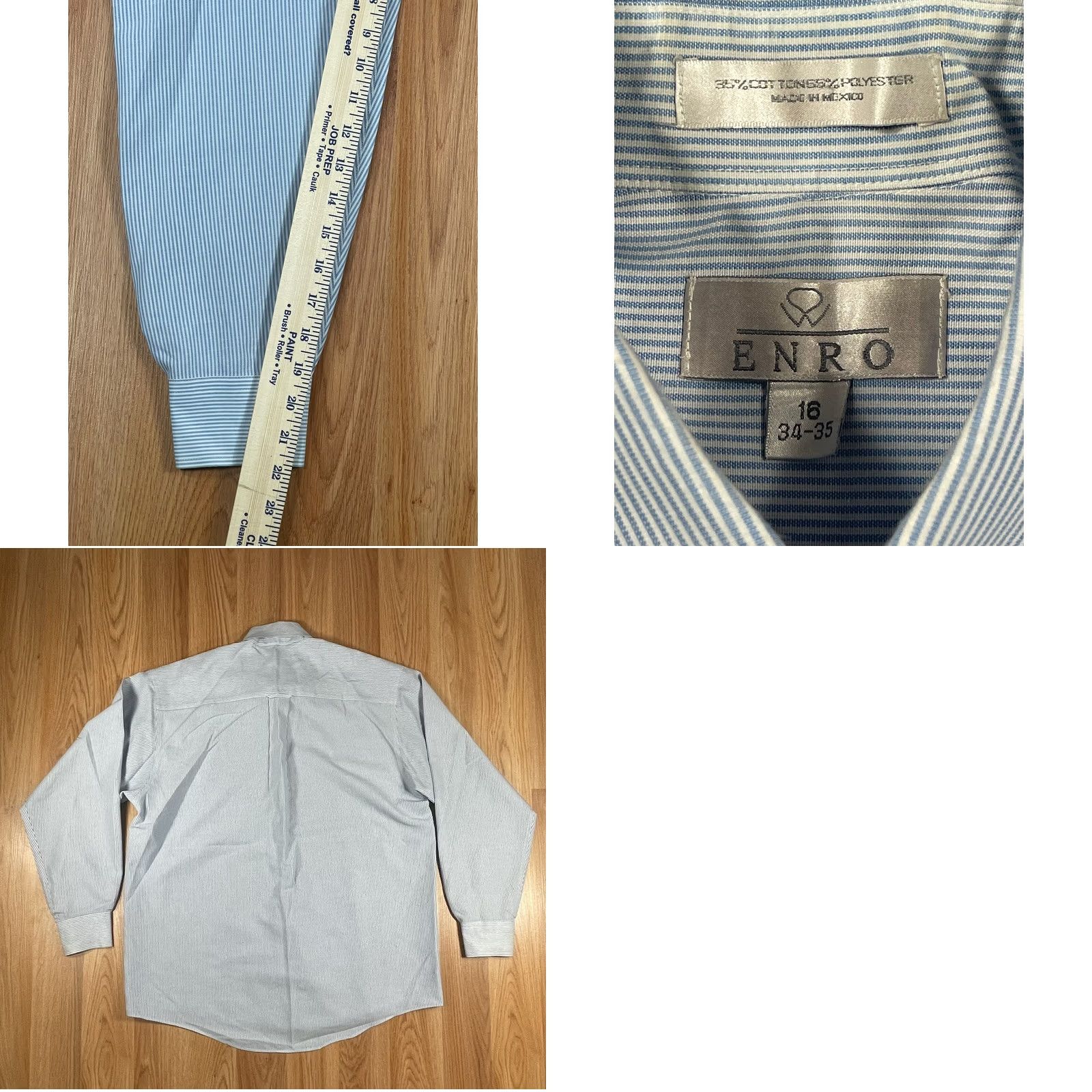 Enro ENRO Button-Down Dress Shirt Mens 16 34-35 Blue White Striped Long Sleeve Shirt Mens Colorful Multicolor Casual Workwear Size 42R - 8 Thumbnail