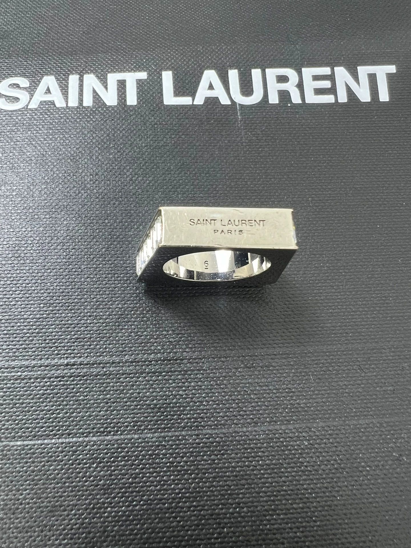 Saint Laurent Paris Saint Laurent Silver Geometric Crystal-Encrusted Ring Size 6 Size ONE SIZE - 3 Thumbnail
