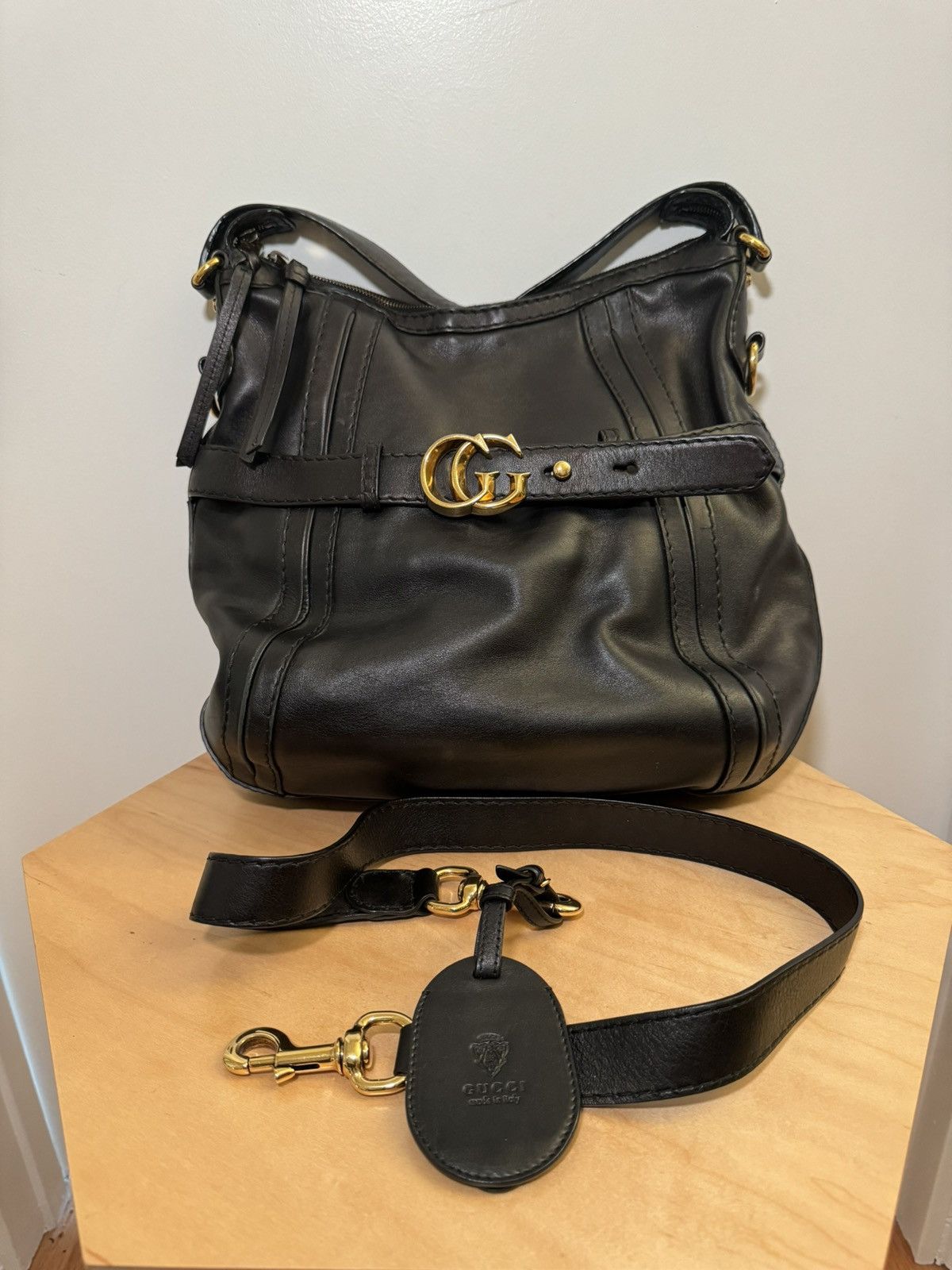Gucci GUCCI Black Leather GG Running Medium Double G Hobo Bag Size ONE SIZE - 1 Thumbnail
