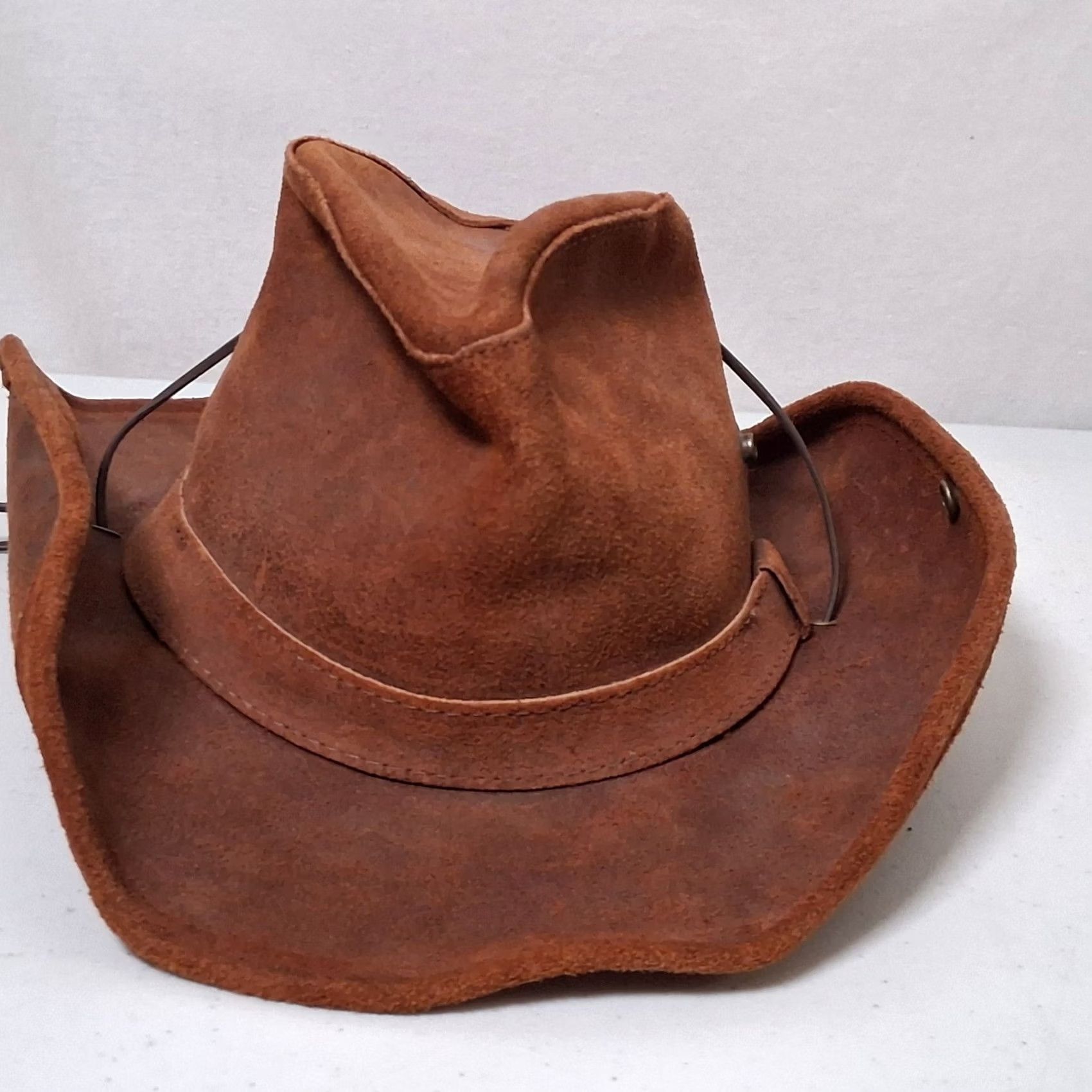 Minnetonka VINTAGE Minnetonka The Aussie Hat Leather Hat Small Brown Men S Brown Leather Strap Snap Western Ranch Boho Outback Australian Cowboy Western Hat - Size ONE SIZE - 5 Thumbnail