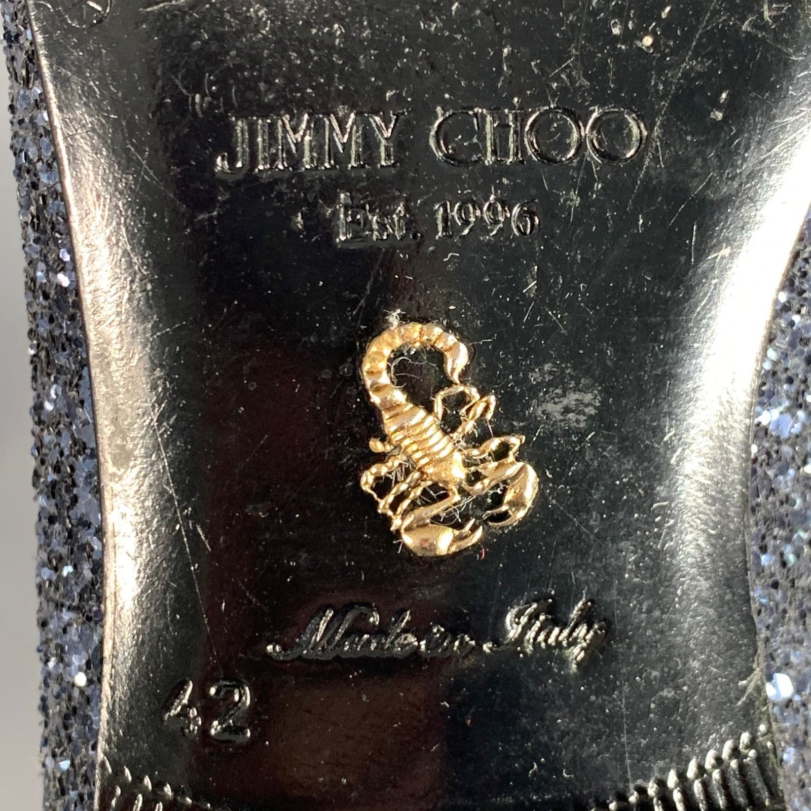 Jimmy Choo JIMMY CHOO Thame Grey Black Glitter Leather Slip On Loafers Size US 9 / EU 42 - 8 Thumbnail