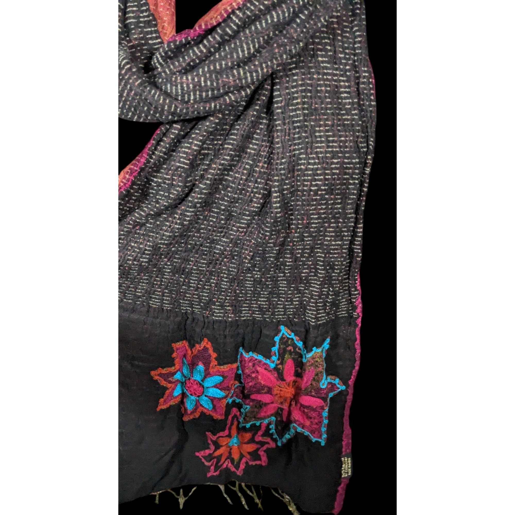 Other Vintage Bohemian Grey And Pink Floral Embroidered Scarf Size ONE SIZE - 3 Thumbnail