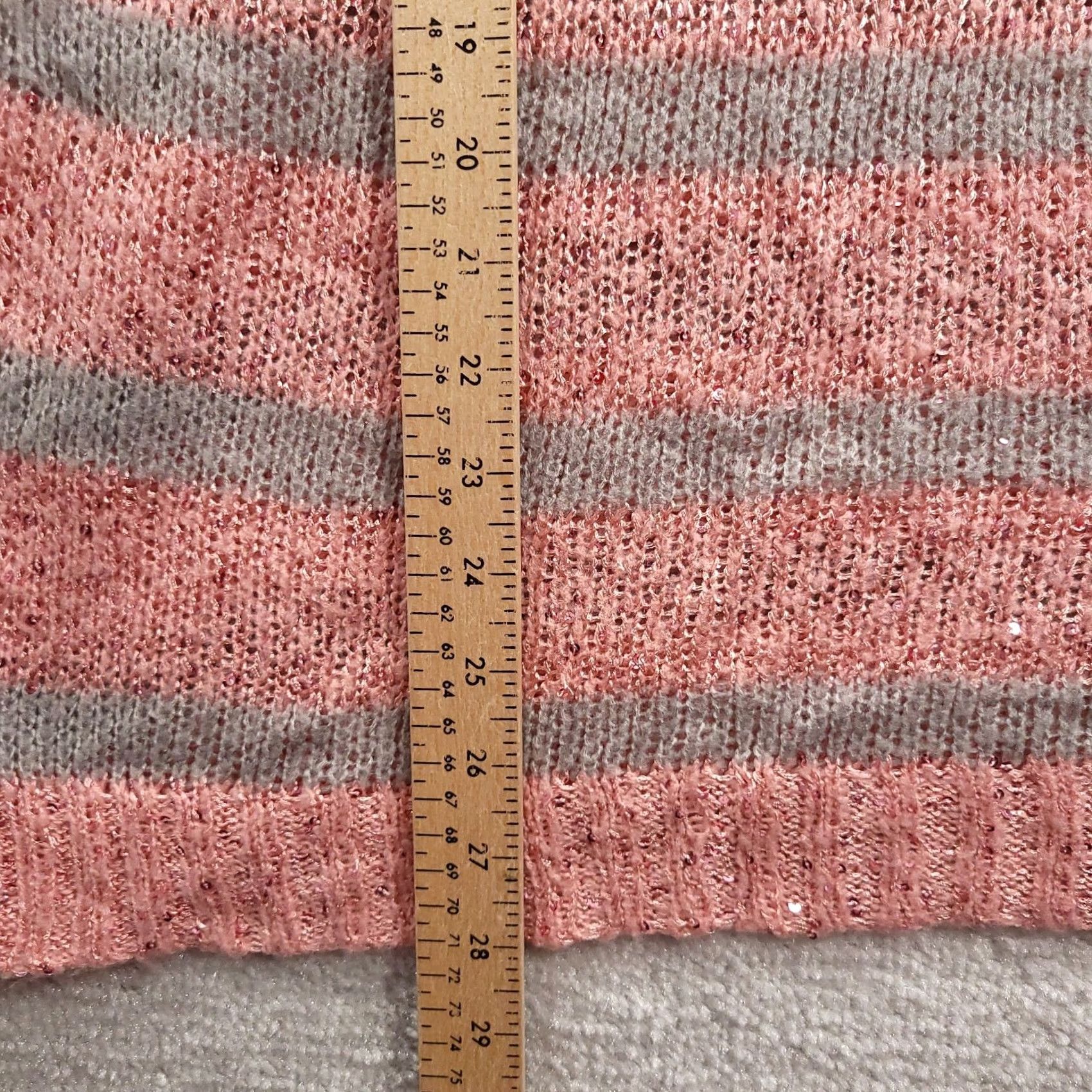 Vintage Maurices Sweater Womens 2 Sequined Pink Gray Striped Sleeve Scoop Neck Size XS / US 0-2 / IT 36-38 - 6 Thumbnail