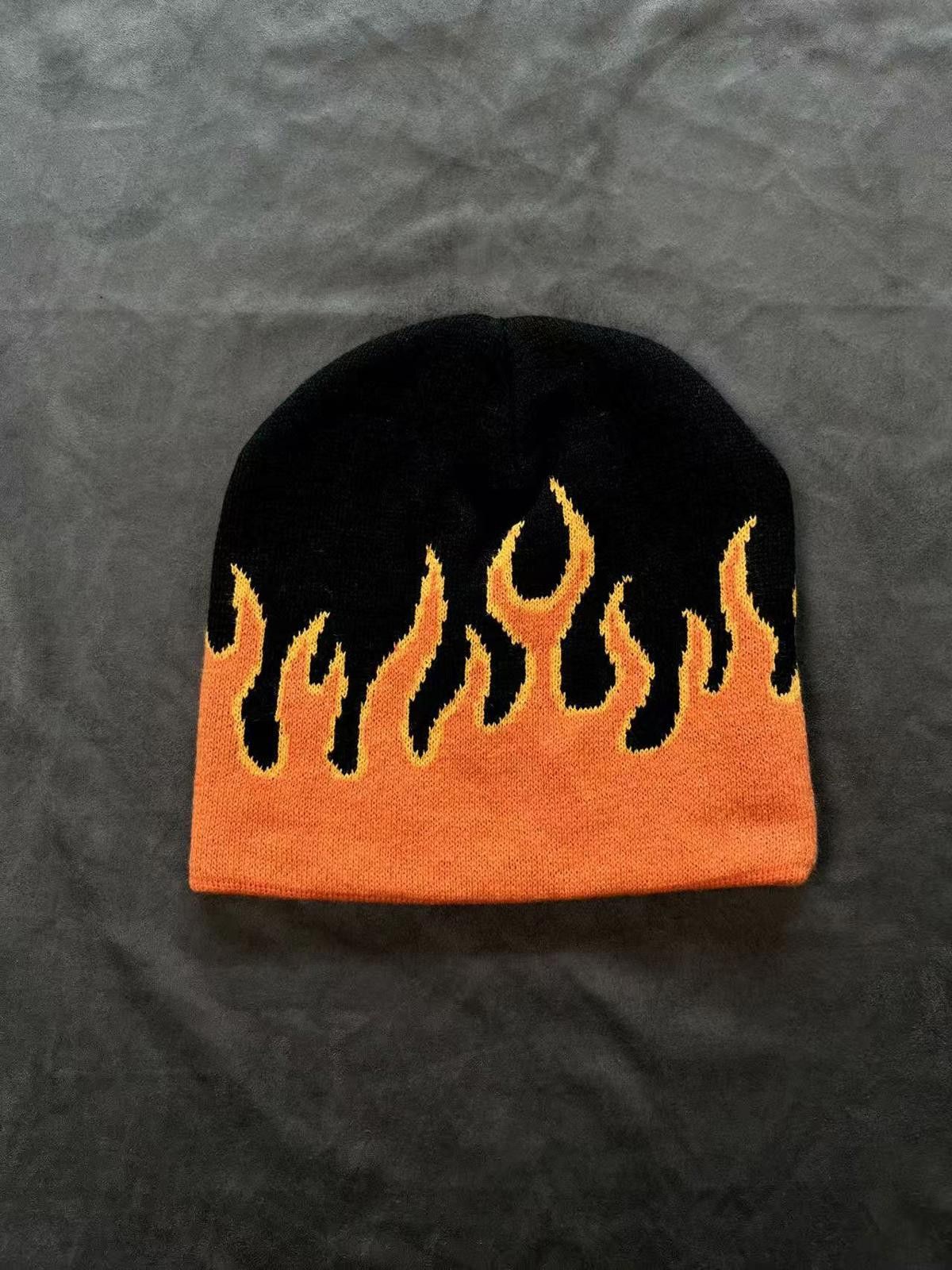 Japanese Brand Chiki Cobeans Flame Graphic No Cuff Knit Beanie Hat Size ONE SIZE - 6 Thumbnail