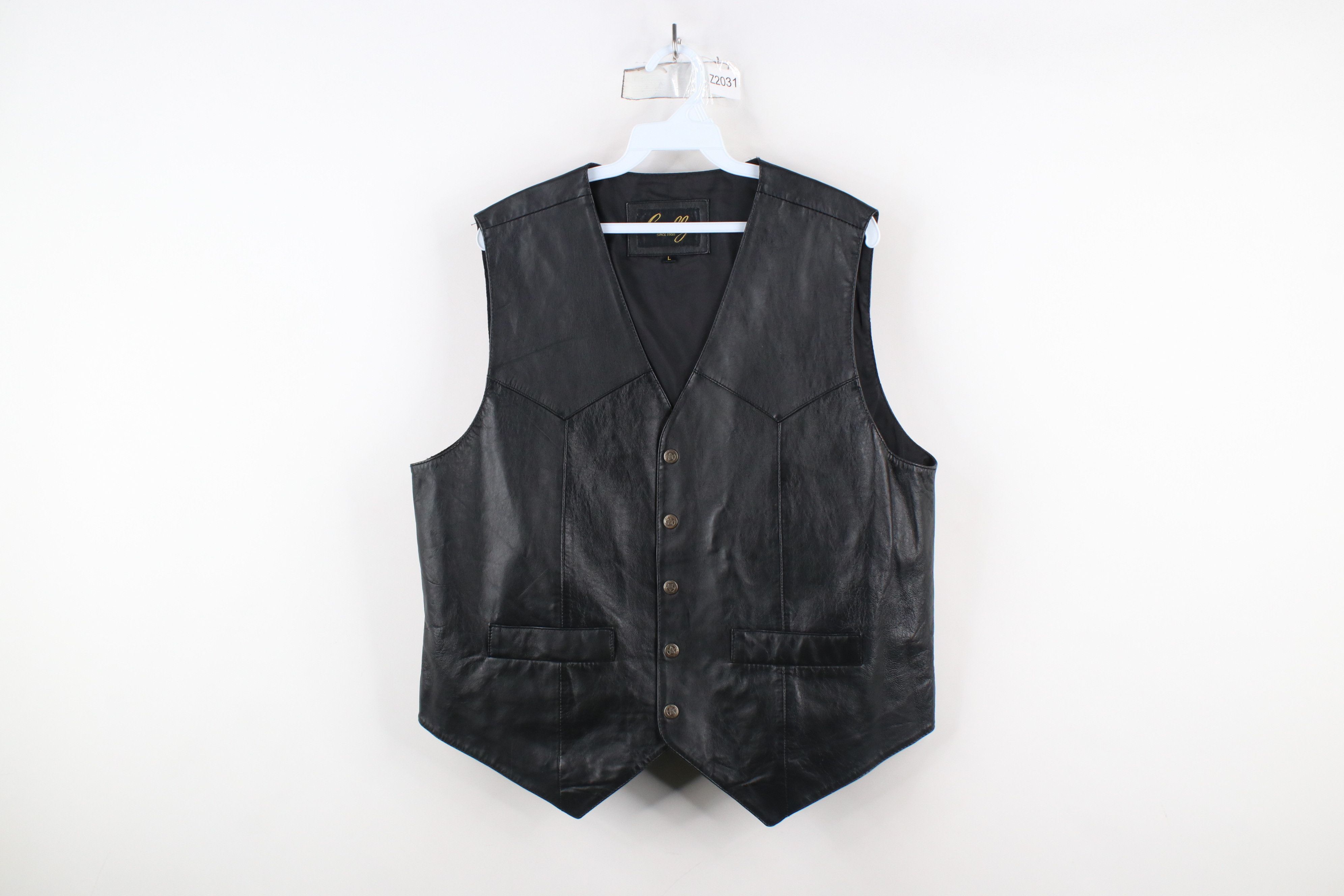 Vintage Vintage 90s Scully Leather Western Button Vest Jacket Black Size US L / EU 52-54 / 3 - 1 Thumbnail