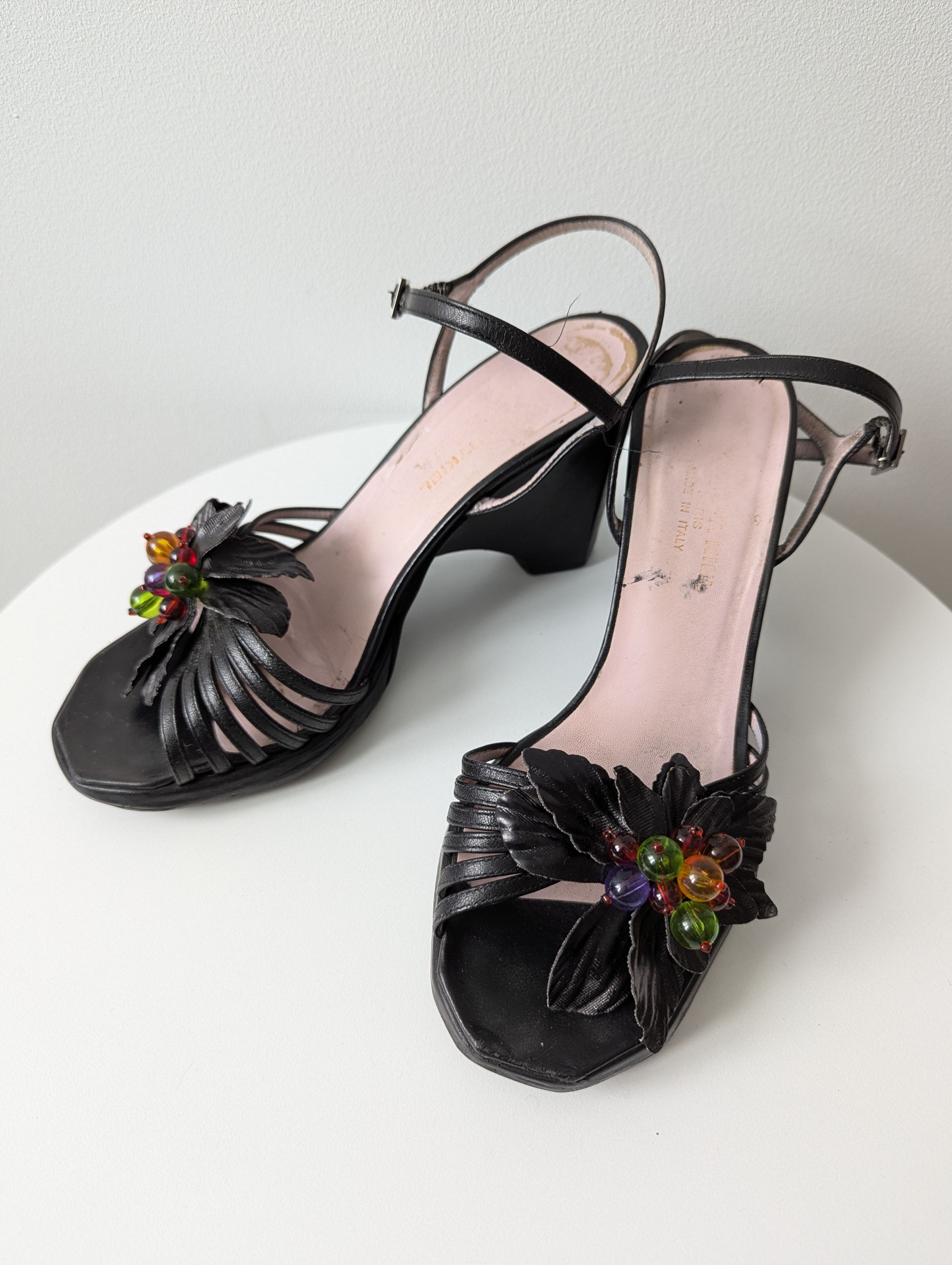 Sonia Rykiel Sonia Rykiel 90s vintage Embellished Wedge Sandals Black Size US 7 / IT 37 - 1 Thumbnail