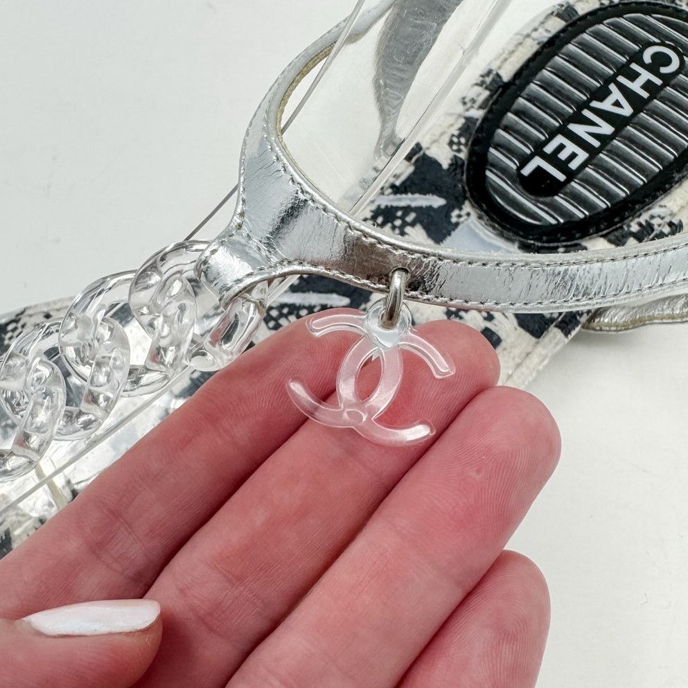 Chanel Chanel Clear Chain CC Logo Houndstooth Thong Sandal size 39 Size US 9 / IT 39 - 12 Thumbnail