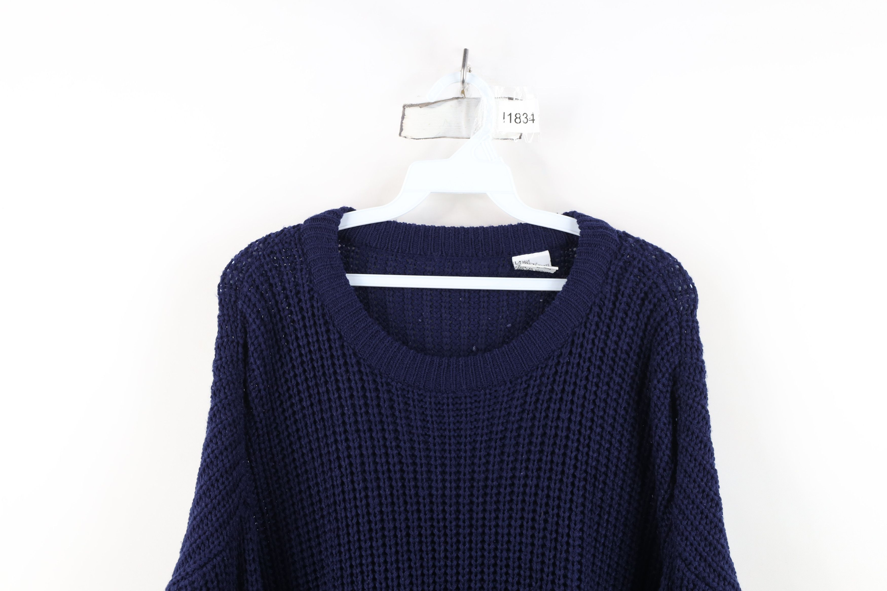 Vintage Vintage 90s Streetwear Ribbed Knit Crewneck Sweater Blue Size US L / EU 52-54 / 3 - 2 Thumbnail