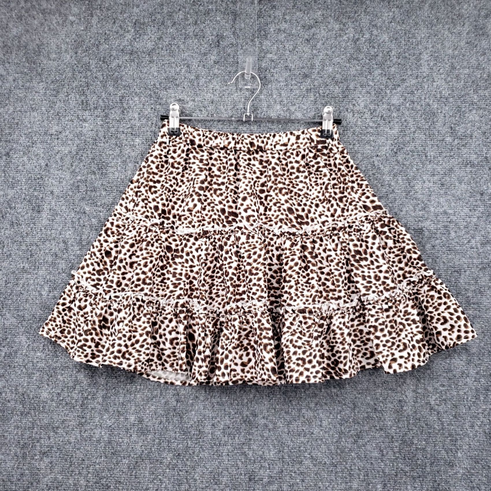 Shein Shein Skirt XS Brown Animal Print Tiered Ruffles Flare Short Pull On Womens Size 26" / US 2 / IT 38 - 2 Thumbnail