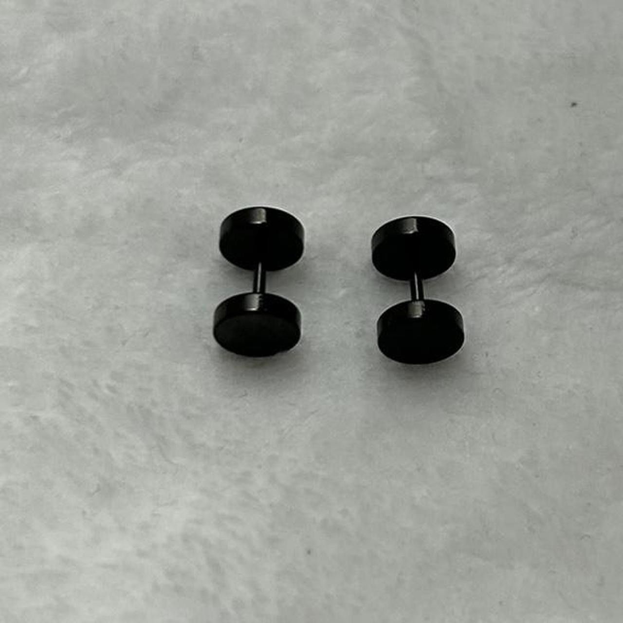 Jewelry Black Flat Round Plugs Stud Earrings - ERG Size ONE SIZE - 2 Thumbnail