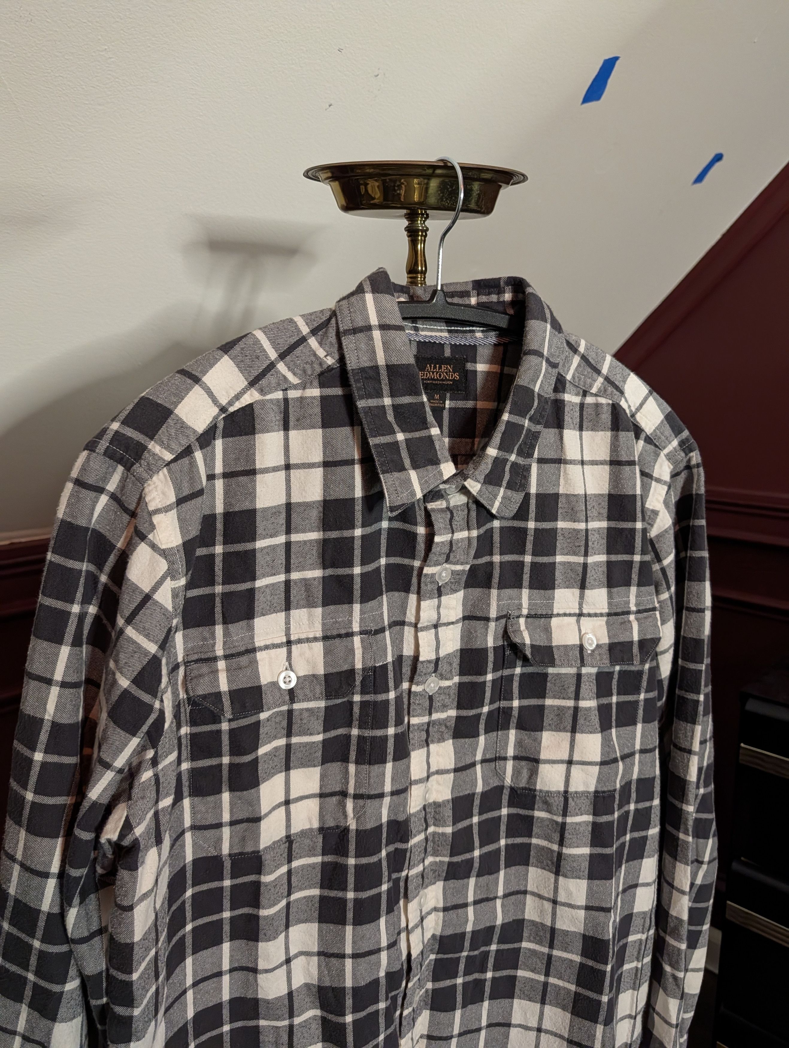 Allen Edmonds Plaid flannel dual chest pocket black/white button up shirt Size US M / EU 48-50 / 2 - 2 Thumbnail
