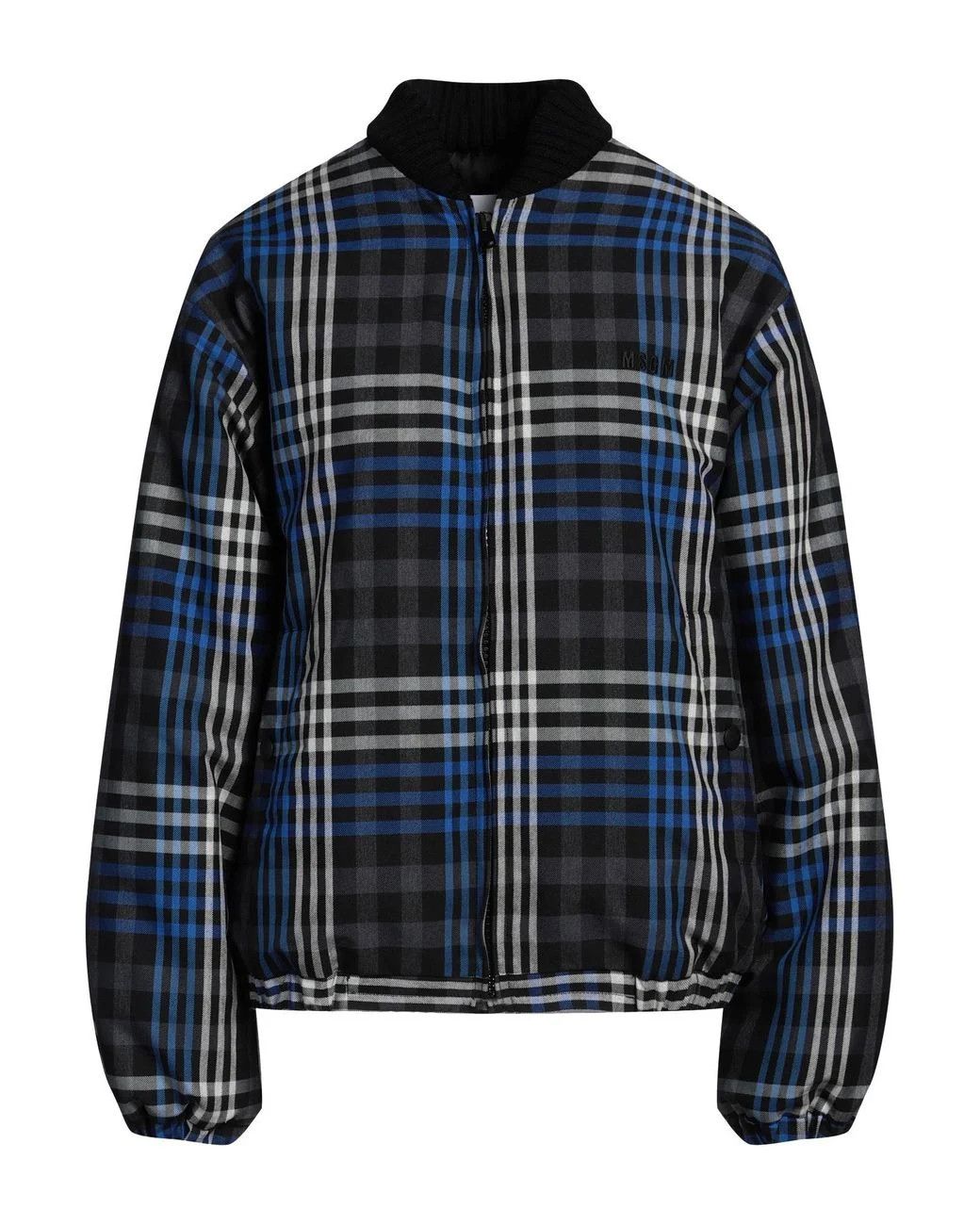 MSGM Milano gray blue plaid puffer bomber jacket Large