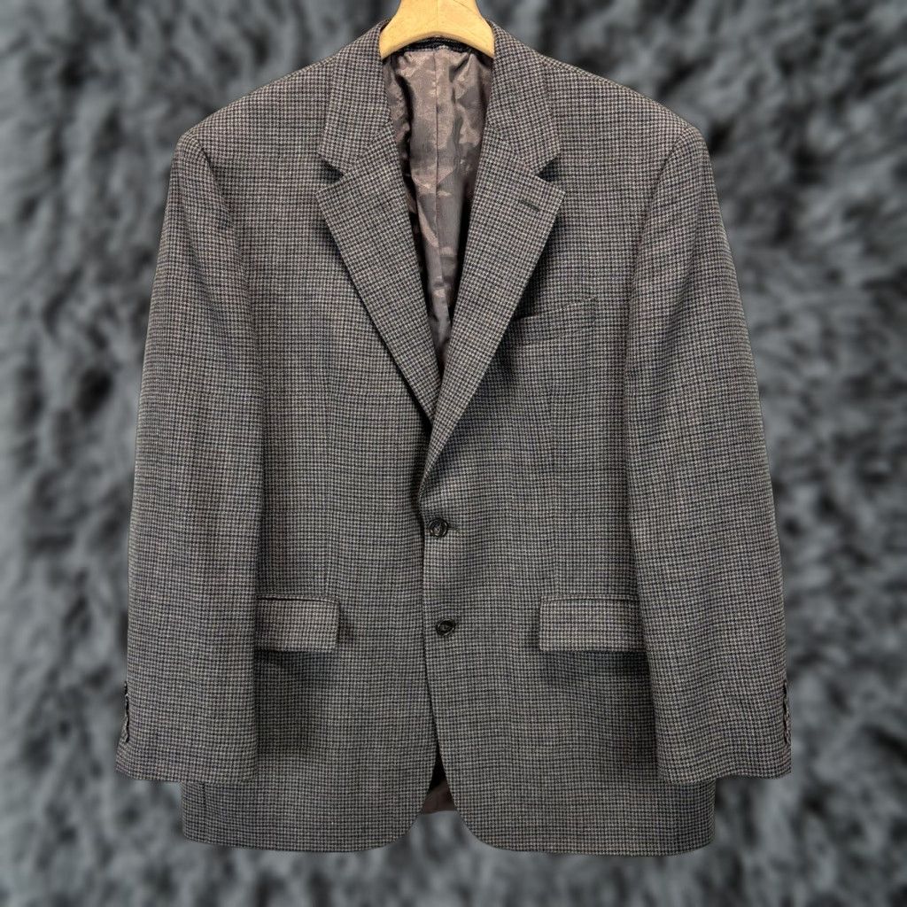 Ralph Lauren Lauren Ralph Lauren Blazer Sport Coat Men 42R Mini Houndstooth Wool Grey Career Coat Mens Size 42R - 1 Thumbnail