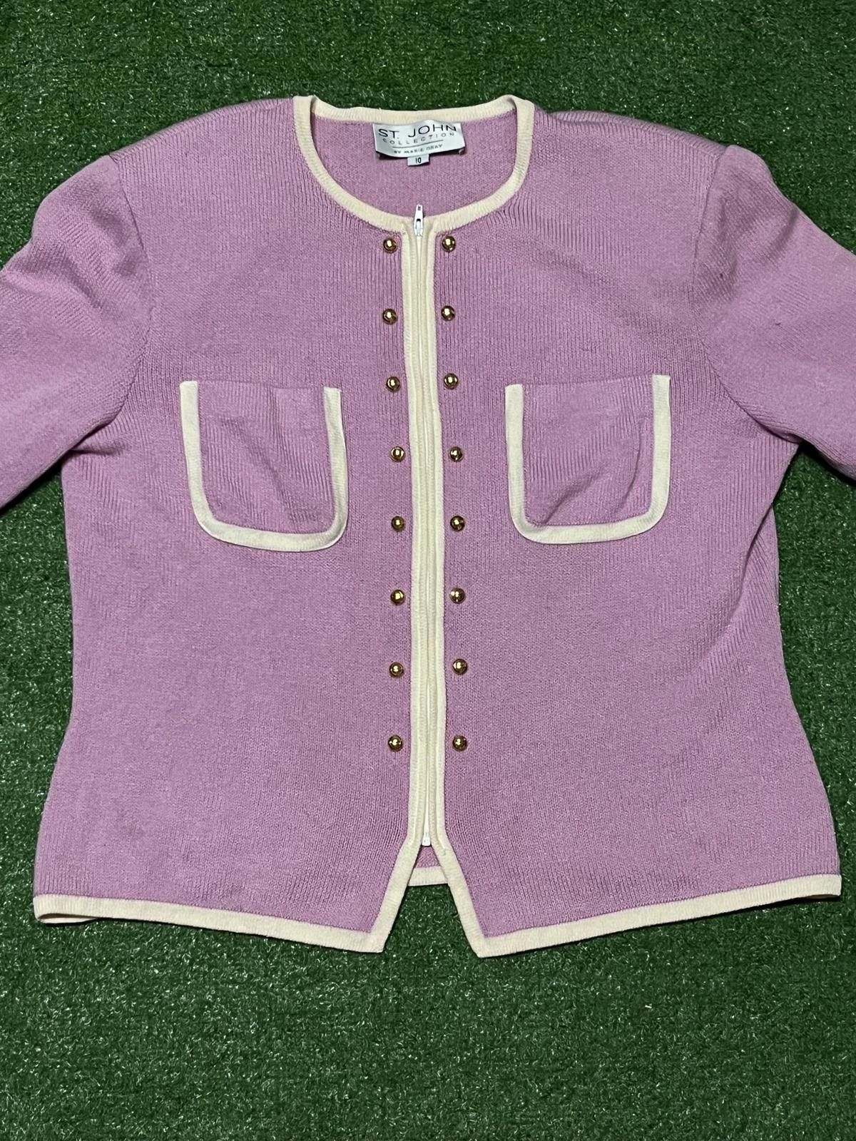 St. John St. John Lavender Knit Jacket with Gold Buttons Size ONE SIZE - 2 Thumbnail