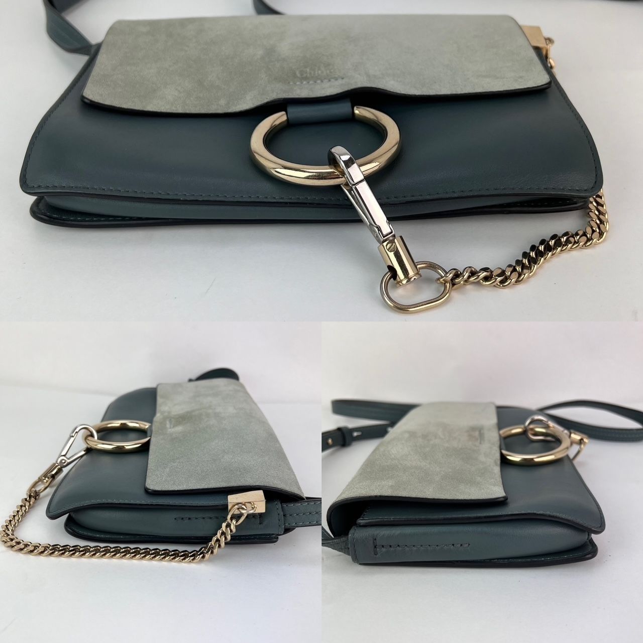 Chloe Chloe Faye Chain Suede Leather Gray Blue Crossbody Bag Size ONE SIZE - 5 Thumbnail