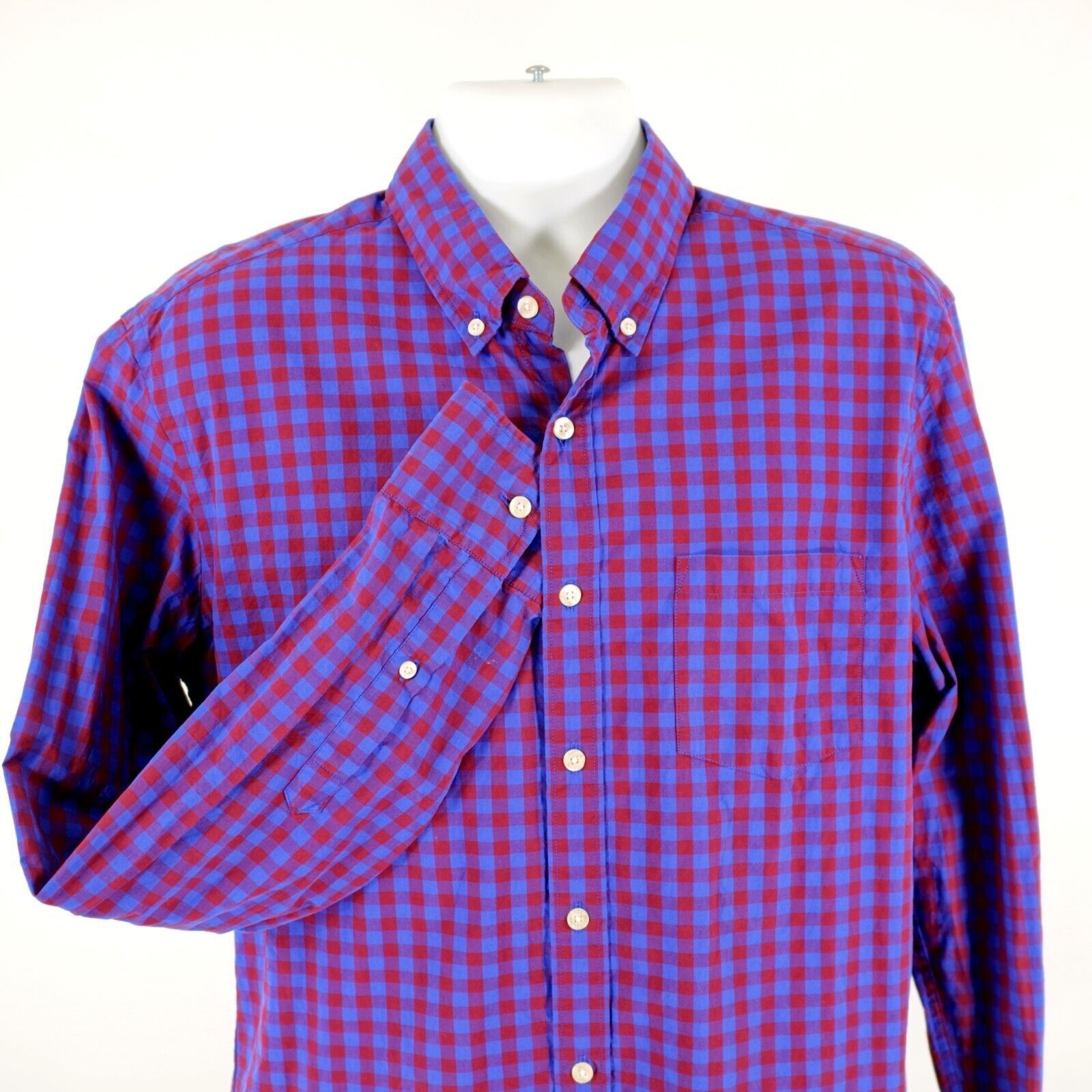 J.Crew J. Crew Large Red Blue Plaid Slim Fit Pocket Front Button Do Size US L / EU 52-54 / 3 - 1 Thumbnail