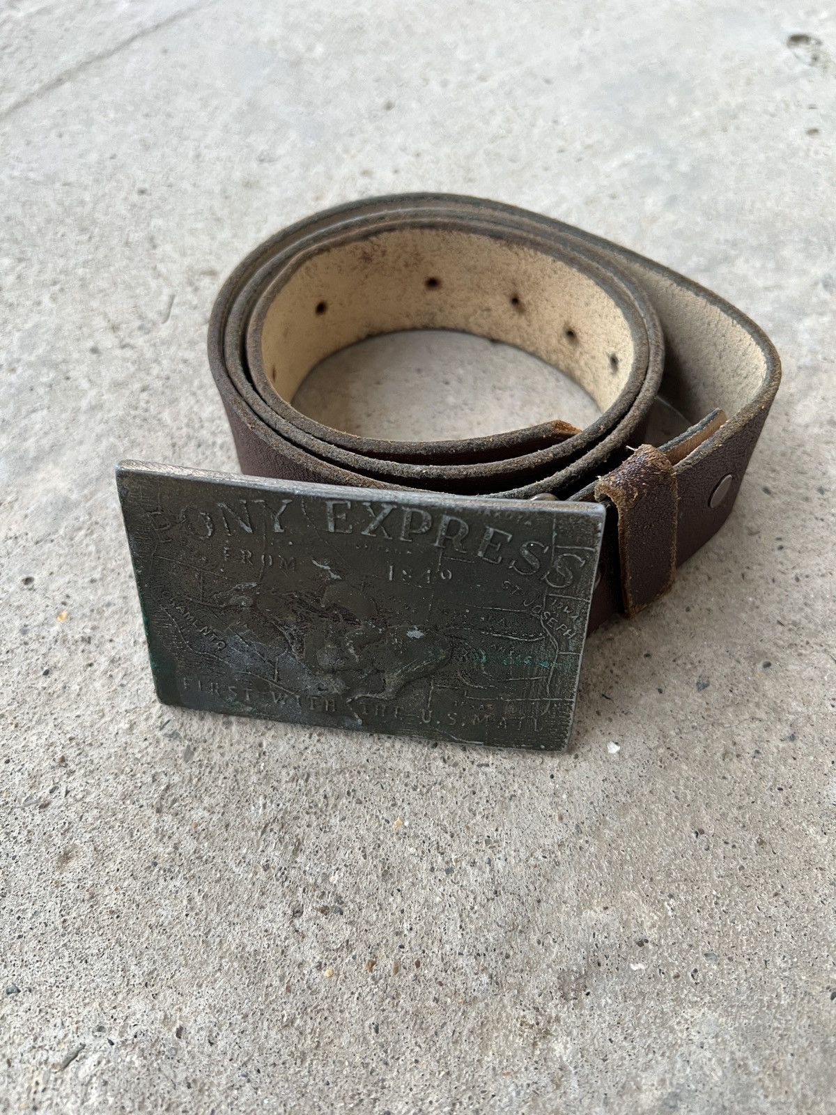 Vintage Rare Pony Express First U.S. Mail Leather Belt Size ONE SIZE - 1 Thumbnail