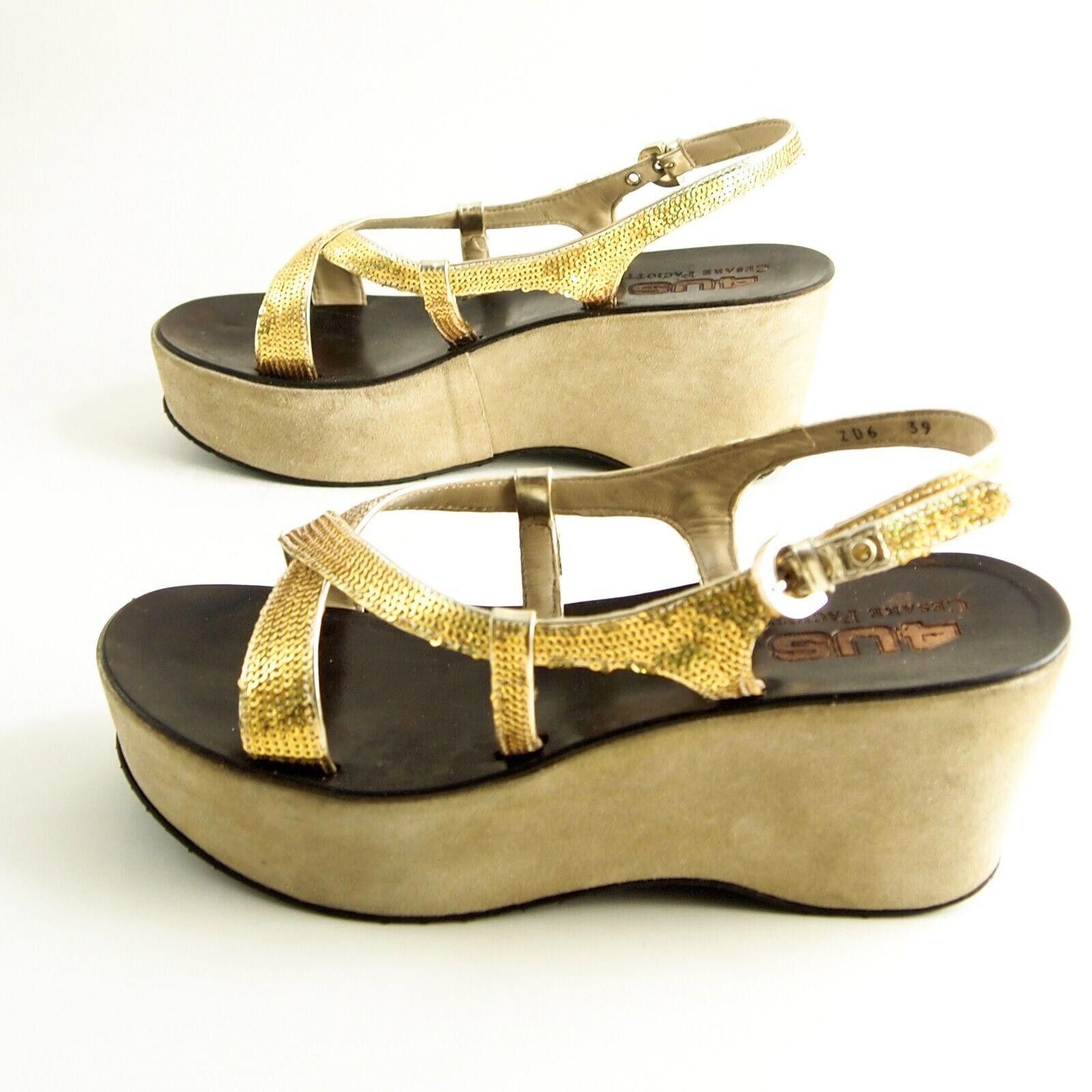 Paciotti Paciotti Wedge Sandals Strappy Gold Sequins US 9 EU 39 Size US 9 / IT 39 - 2 Thumbnail