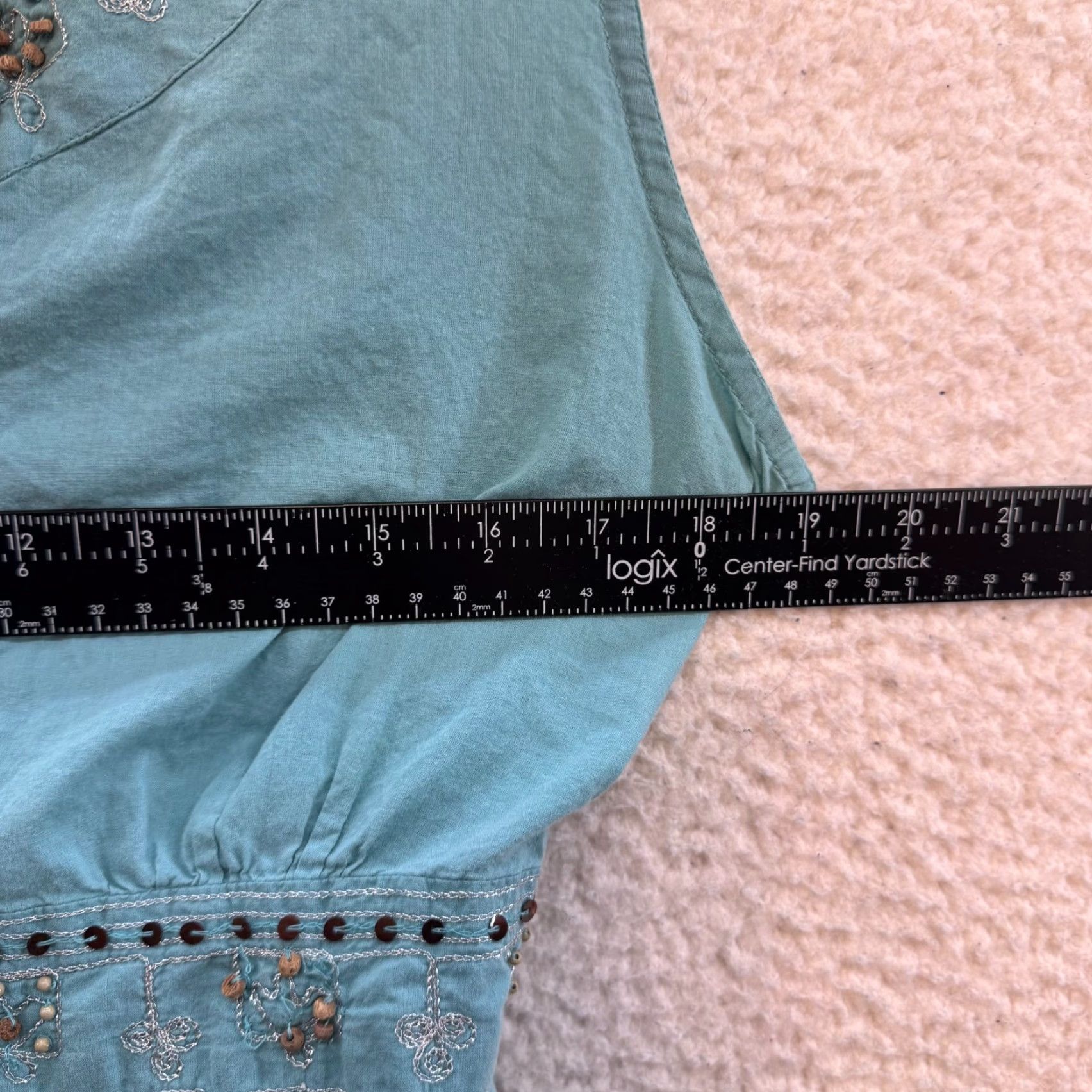 Vintage VINTAGE Y2K Cato Top Shirt M Blue Beaded Sequin Embroidered Bohemian Womens Size M / US 6-8 / IT 42-44 - 6 Thumbnail
