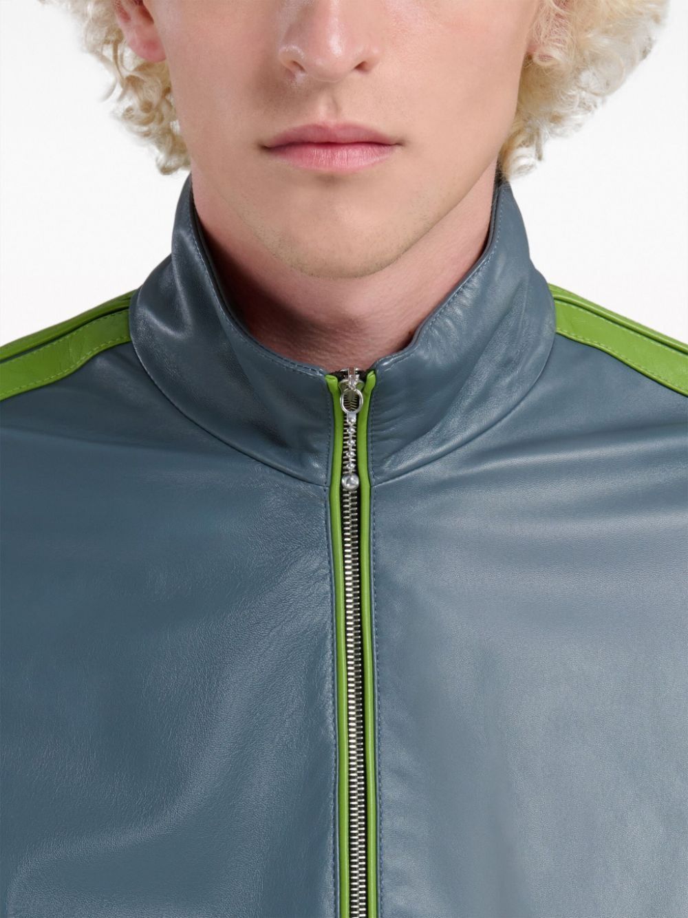 Marni o1w1db11125 Stripe-Detail Leather Bomber Jacket in Grey Size US XL / EU 56 / 4 - 5 Thumbnail