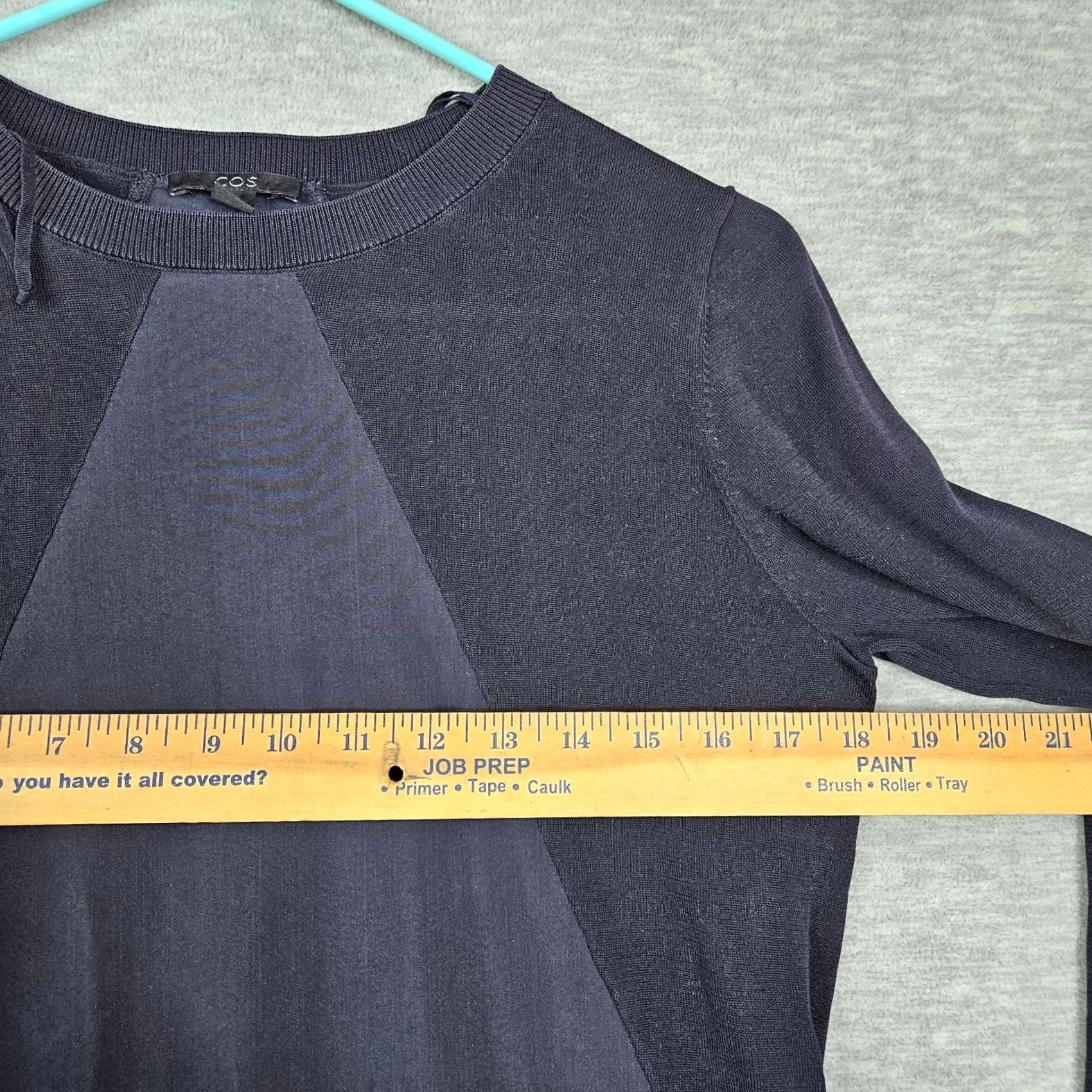 Cos COS Blouse Shirt Women Long Sleeve Knit Woven Mixed Navy Blue Size S Comfort All Seasons Fall Spring Summer Winter Regular Fit Size S / US 4 / IT 40 - 3 Thumbnail