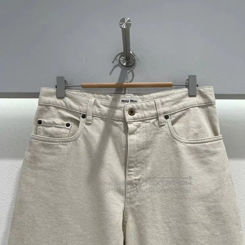 Miu Miu Miu Miu Beige Logo Cotton Denim Pants . Size 28" / US 6 / IT 42 - 4 Thumbnail