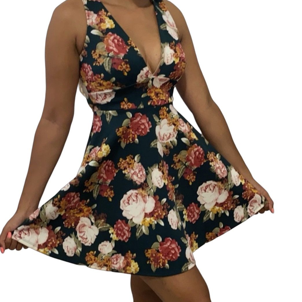 Forever 21 Forever 21 Classic Navy Floral Print Sleeveless Dress Size L / US 10 / IT 46 - 7 Thumbnail