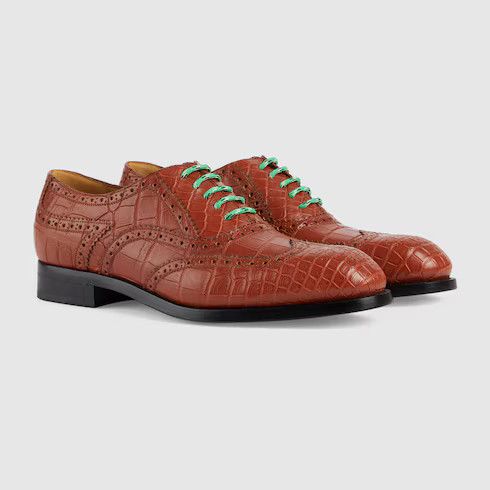 Gucci o1mt1gz0425 Crocodile Lace-Up Shoes in Brown Size US 9 / EU 42 - 2 Thumbnail