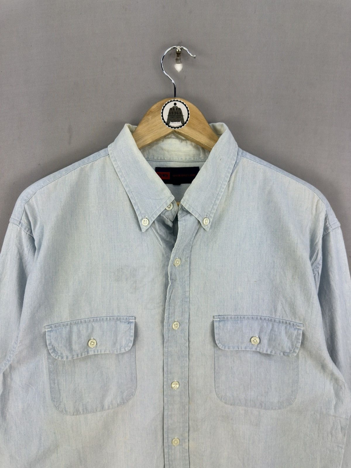Edwin Edwin Double Pocket Denim Flannel Shirt Button Up Size US L / EU 52-54 / 3 - 7 Thumbnail