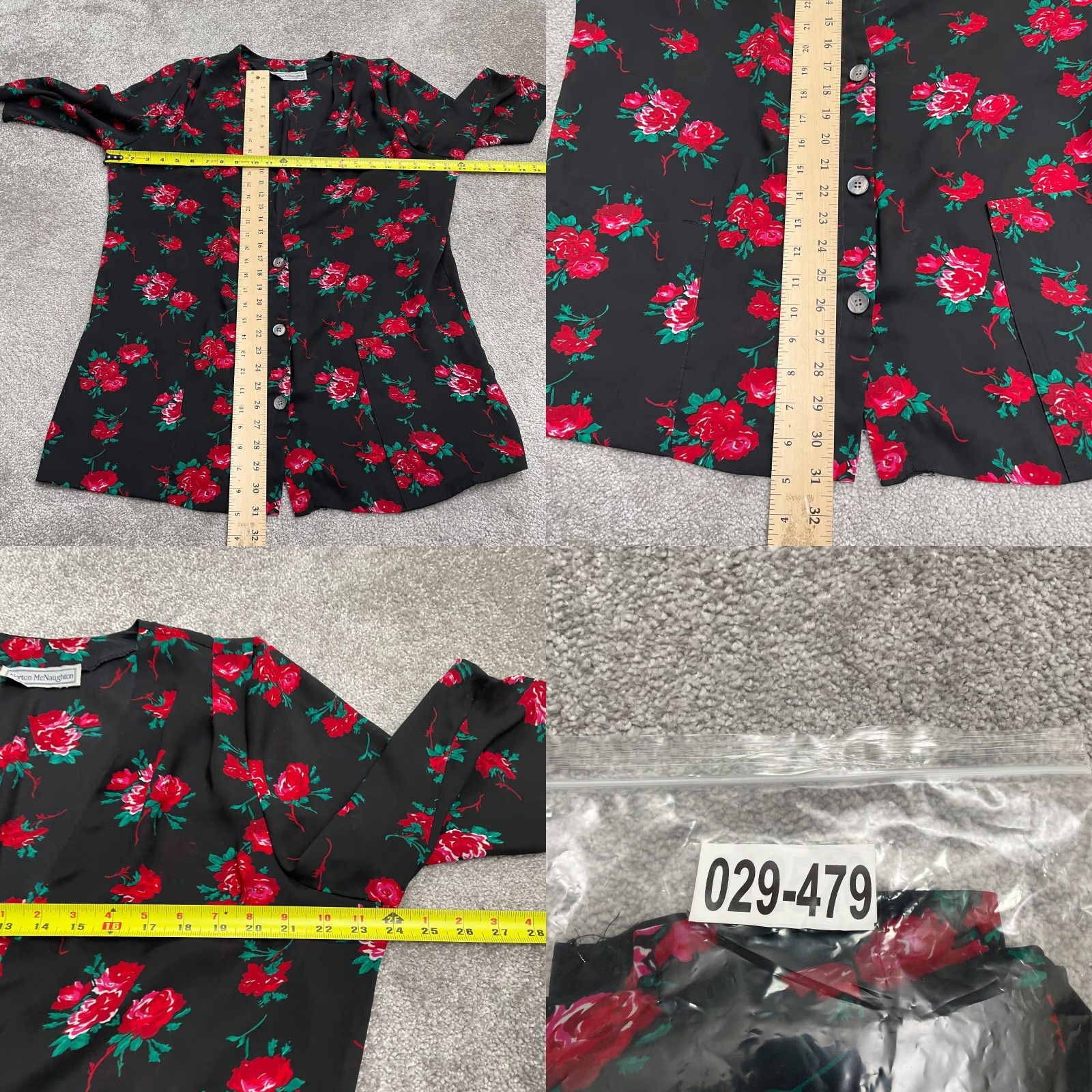 Vintage Norton McNaughton Tunic Button-Up Blouse Womens 16 Black Floral Half Sleeve Top Size XXL / US 16-18 / IT 52-54 - 8 Thumbnail