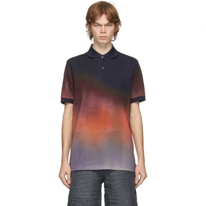 image of Paul Smith Gradient Piqué Polo in Navy/Orange, Men's (Size XS)