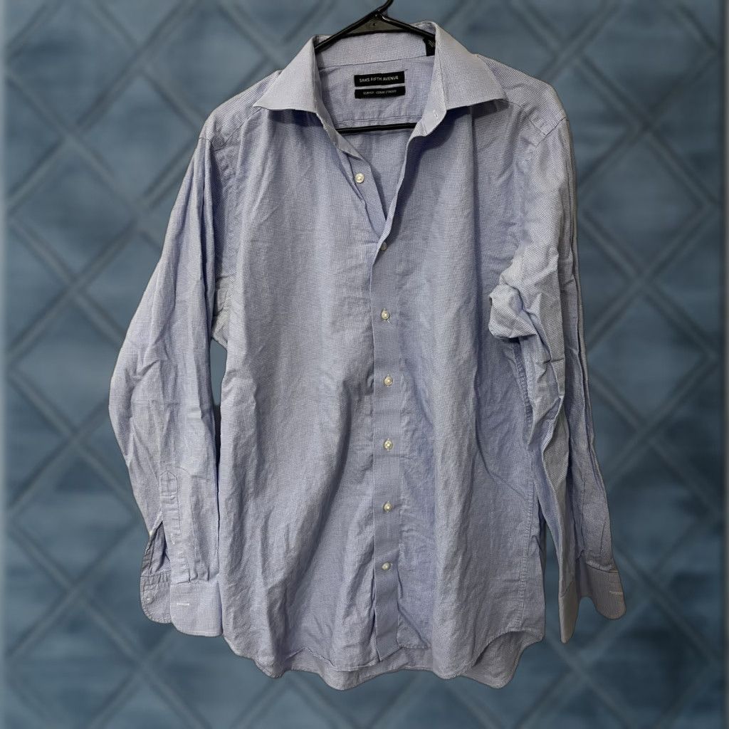 Saks Fifth Avenue Saks Fifth Avenue Mens Shirt 16 34/35 Blue Gingham Plaid Slim Fit Long Sleeve Size US L / EU 52-54 / 3 - 1 Thumbnail