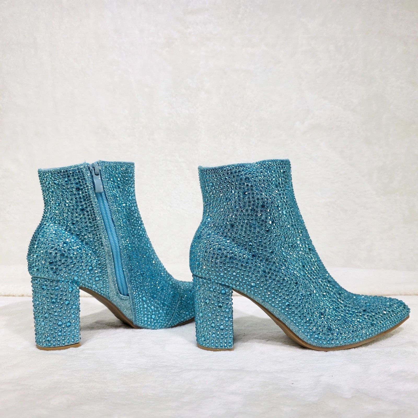 Other Crystel Ice Blue Rhinestone 3" Block Heel Ankle Boots Bootie Size US 5 / IT 35 - 3 Thumbnail