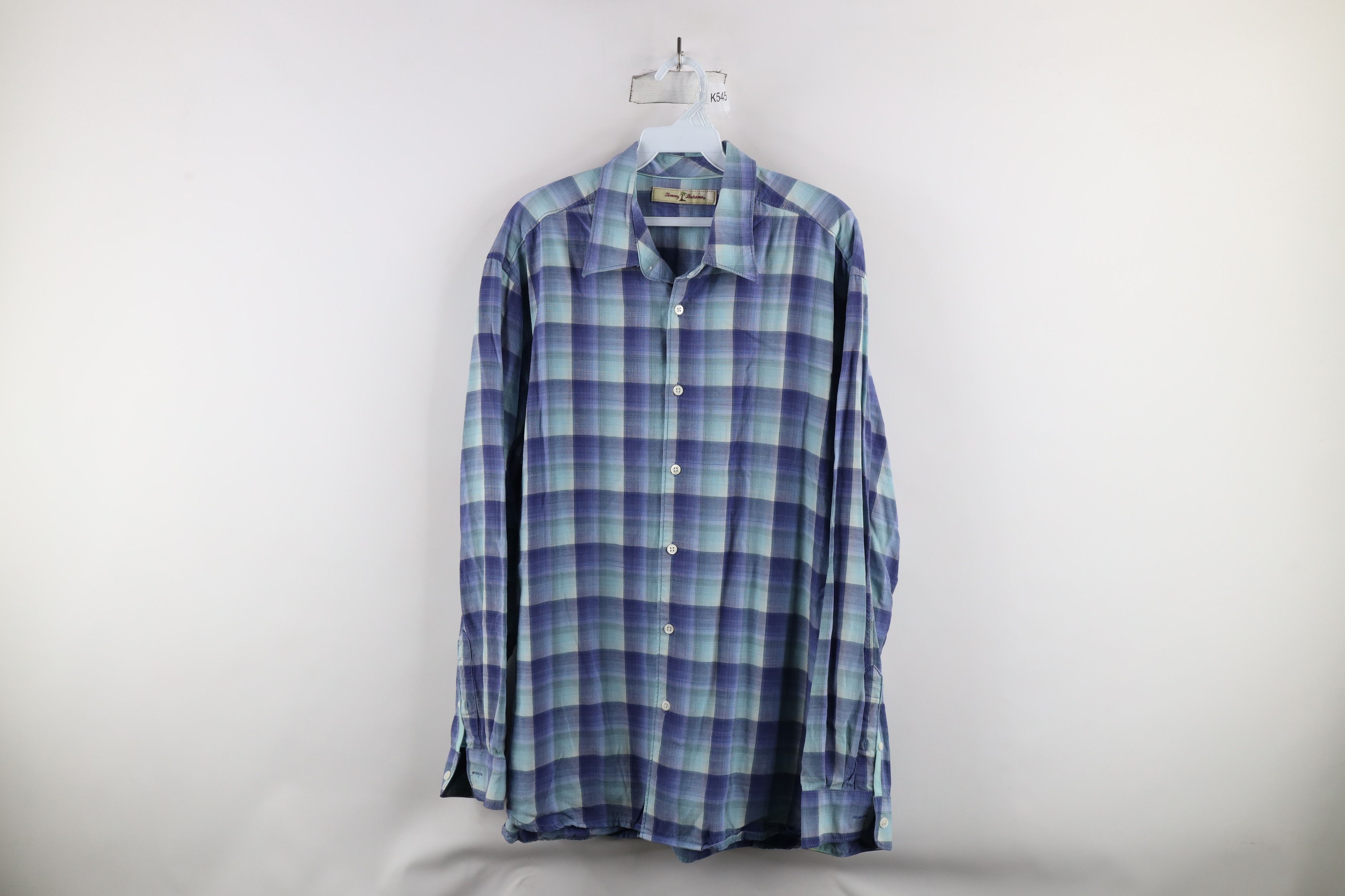 Tommy Bahama × Vintage Vintage Tommy Bahama Rayon Blend Collared Button Shirt Plaid Size US L / EU 52-54 / 3 - 1 Thumbnail