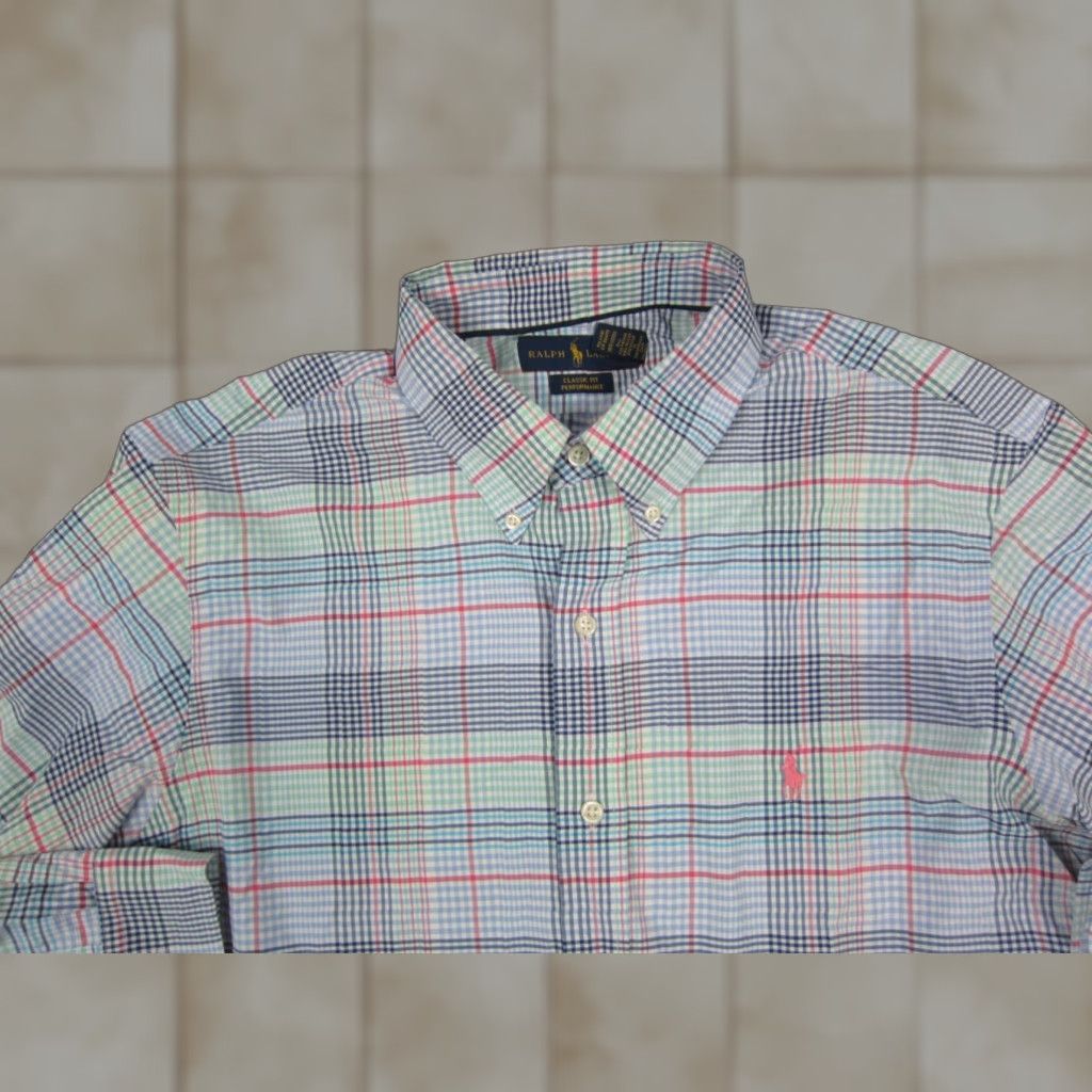 Ralph Lauren Ralph Lauren Shirt Mens Large Blue Green Pink Pony Check Poly Nylon Performance Shirt Button-Up Collared Classic Logo Size US L / EU 52-54 / 3 - 1 Thumbnail