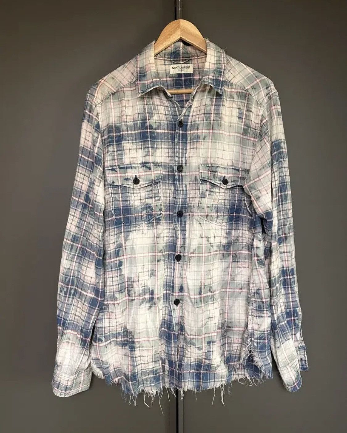 Saint Laurent Paris Saint Laurent SS16 Hedi Slimane Bleached Flannel Shirts Size US M / EU 48-50 / 2 - 1 Thumbnail