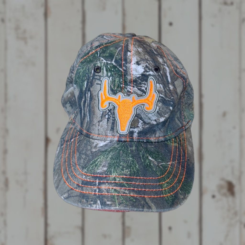 Vintage Academy Ltd Deer Head Camo Hat Mens Adjustable Strapback Cap Blaze Orange Size 44L - 1 Thumbnail