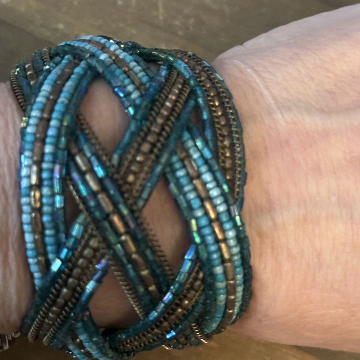 Vintage Vintage chunky braided turquoise and gold seed bead bracelet Size ONE SIZE - 3 Thumbnail