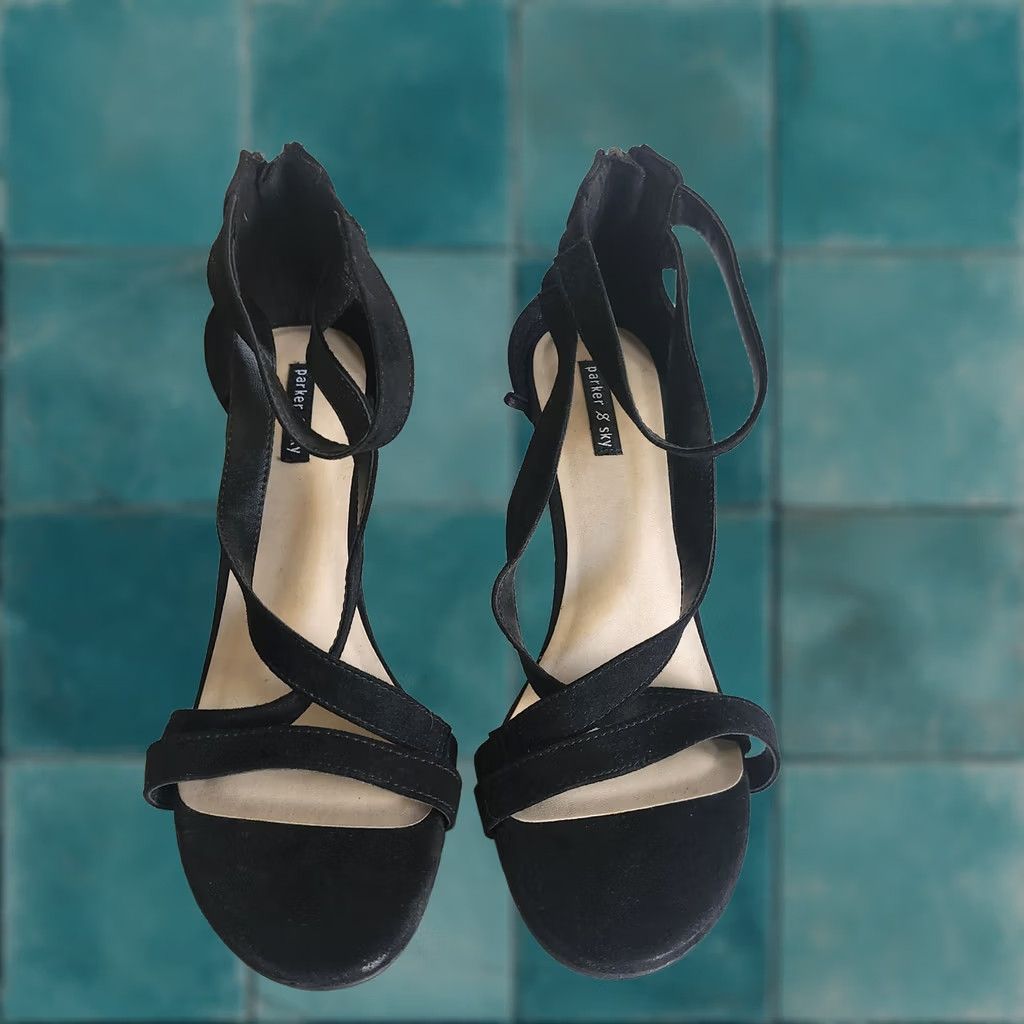 Parker VINTAGE Parker & Sky Women’s Black Strappy Heels Open Toe Ankle Strap Dressy Size 10 Size L / US 10 / IT 46 - 1 Thumbnail