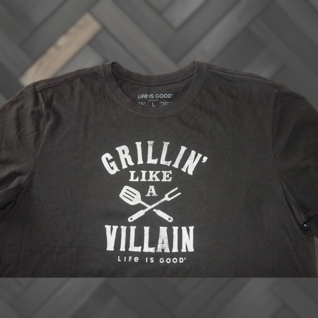 Life is Good VINTAGE Life Is Good Men's T-Shirt Size L Short Sleeve Grillin Like A Villain Gray Cotton Size US L / EU 52-54 / 3 - 1 Thumbnail