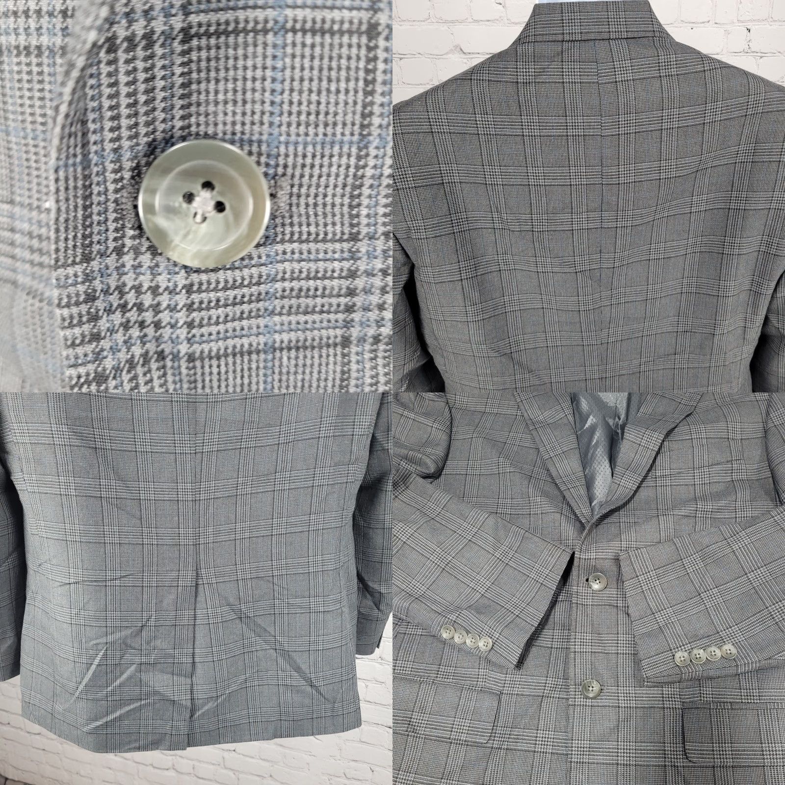 Geoffrey Beene VINTAGE Geoffrey Beene Grey Check Sport Coat Blazer 2 Button Single-Vented Notch Lapel Mens 38S Size 38R - 8 Thumbnail