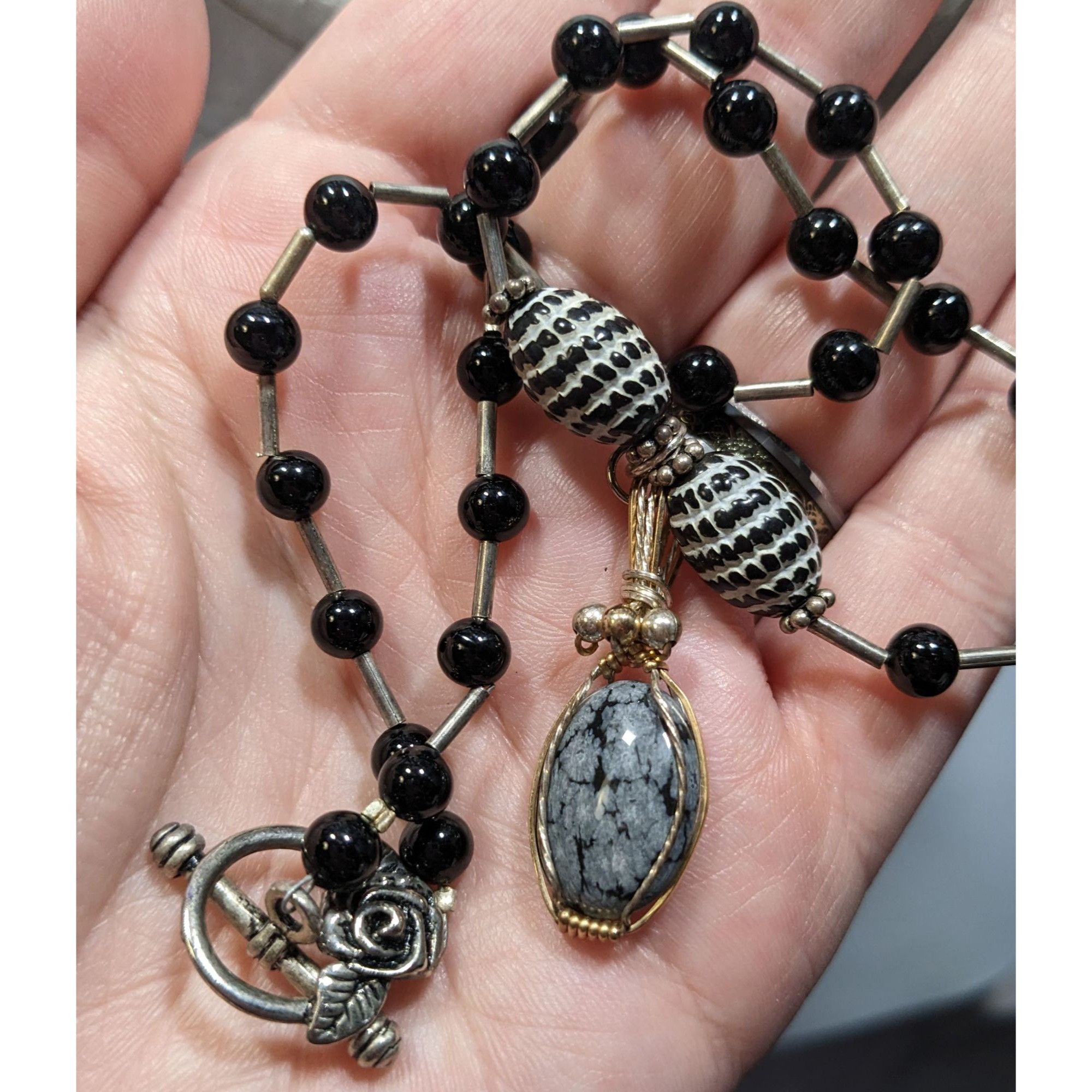Handmade Handmade Snowflake Obsidian Wire Wrapped Pendant Necklace Size ONE SIZE - 3 Thumbnail
