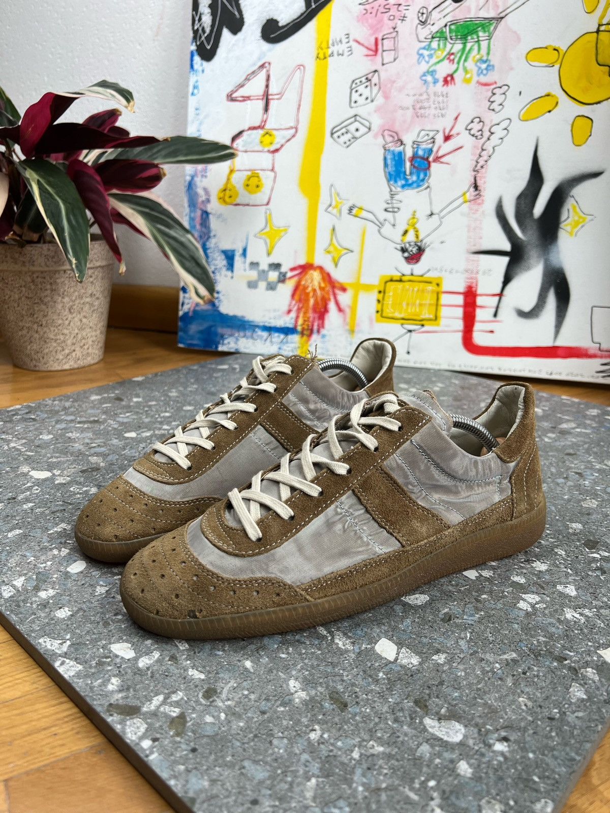 image of Maison Margiela Gat Replica Gray 40 Low Top Leather Nylon Shoes in Brown, Men's (Size 7)