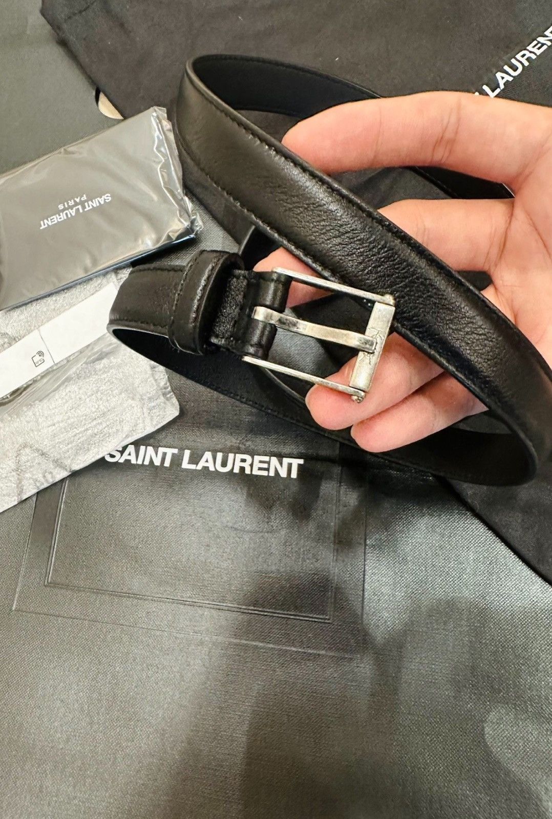 Saint Laurent Paris YSL Saint Laurent Men’s Leather Belt – 2CM Wide (Size 80) Size ONE SIZE - 1 Thumbnail